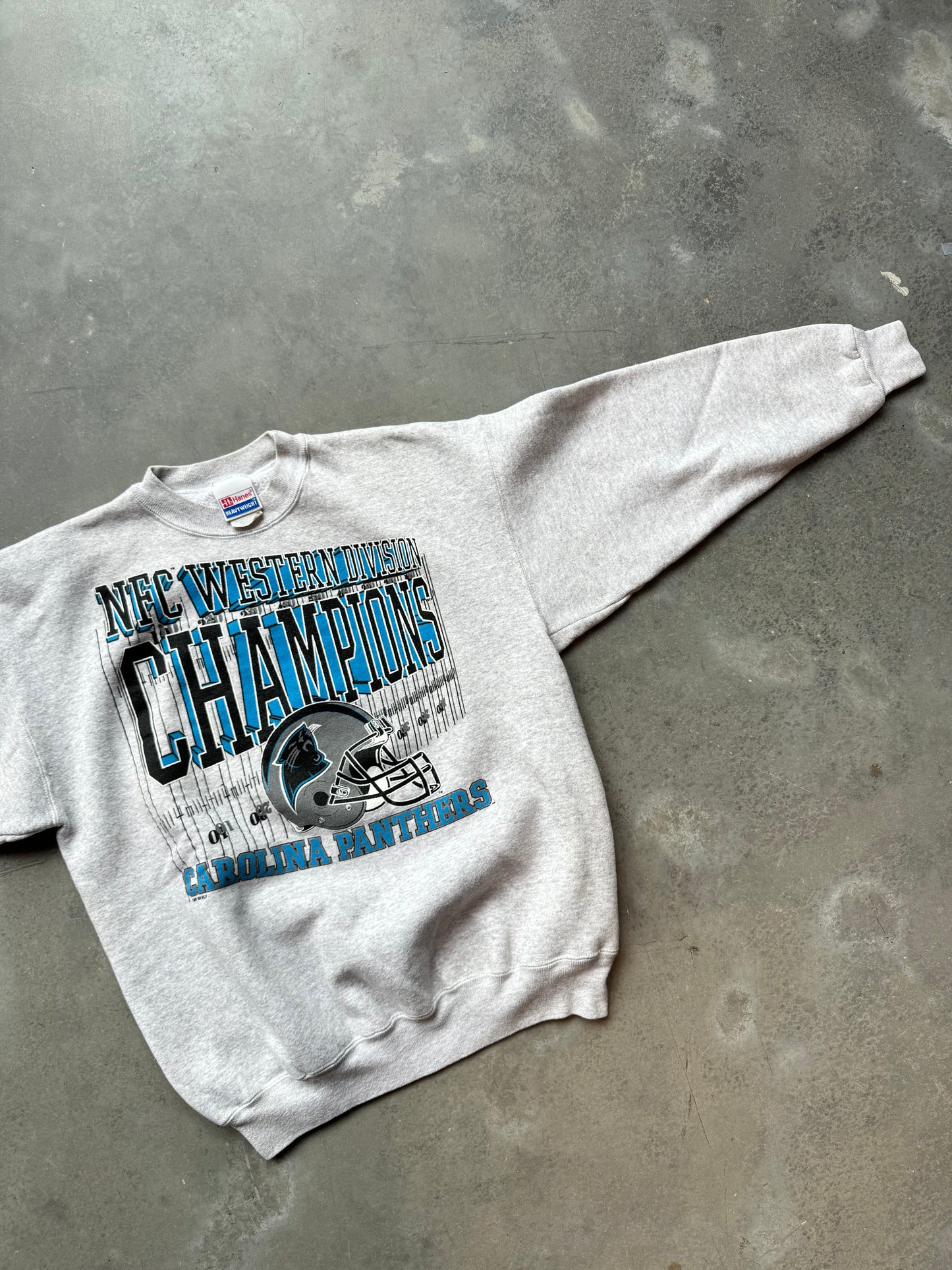 1996 Carolina Panthers Vintage Heather Grey NFC Western Division Champions NFL Crewneck (Medium)