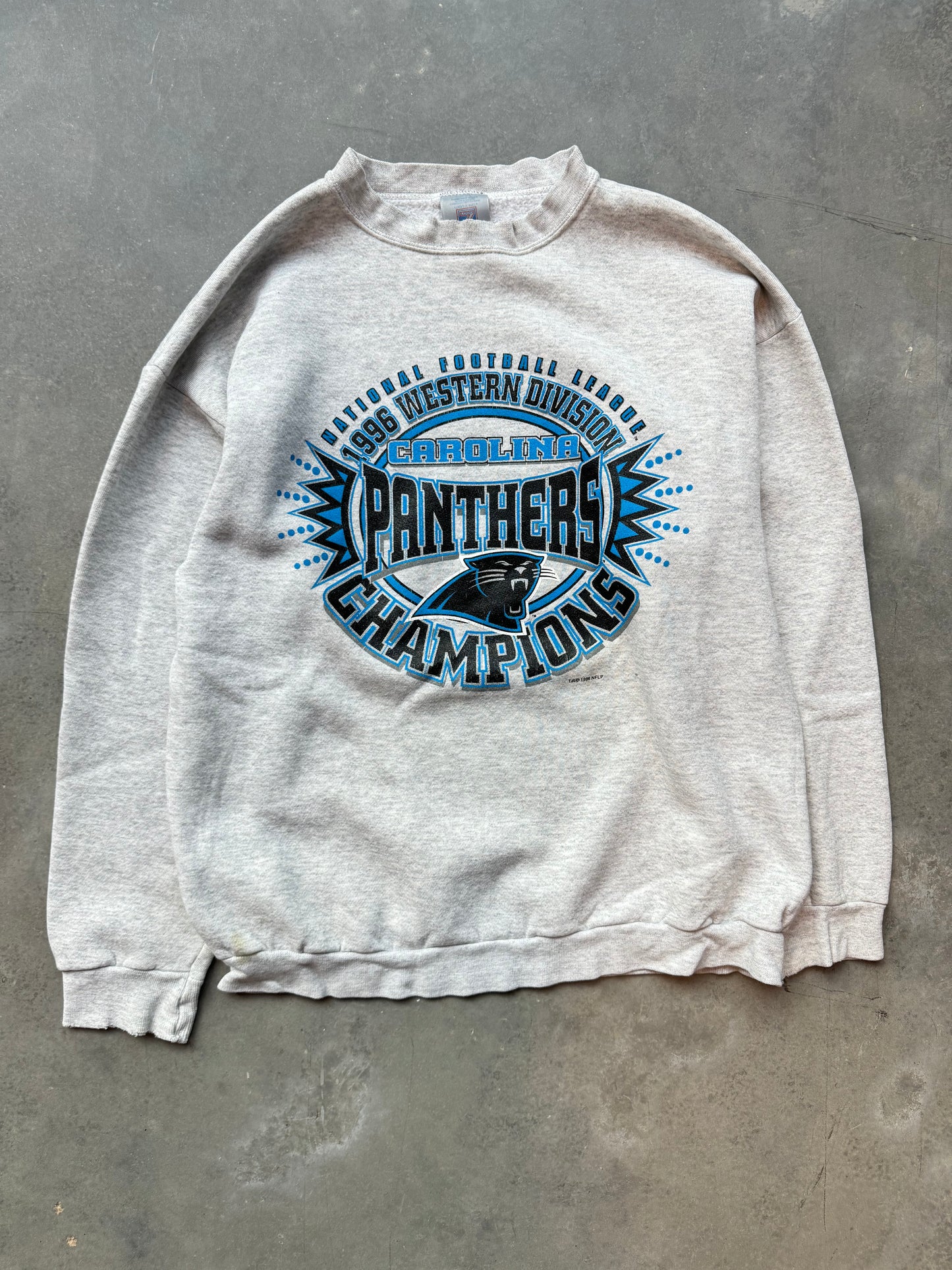 1996 Carolina Panthers Vintage Heather Grey NFC Western Division Champions NFL Crewneck (Large)