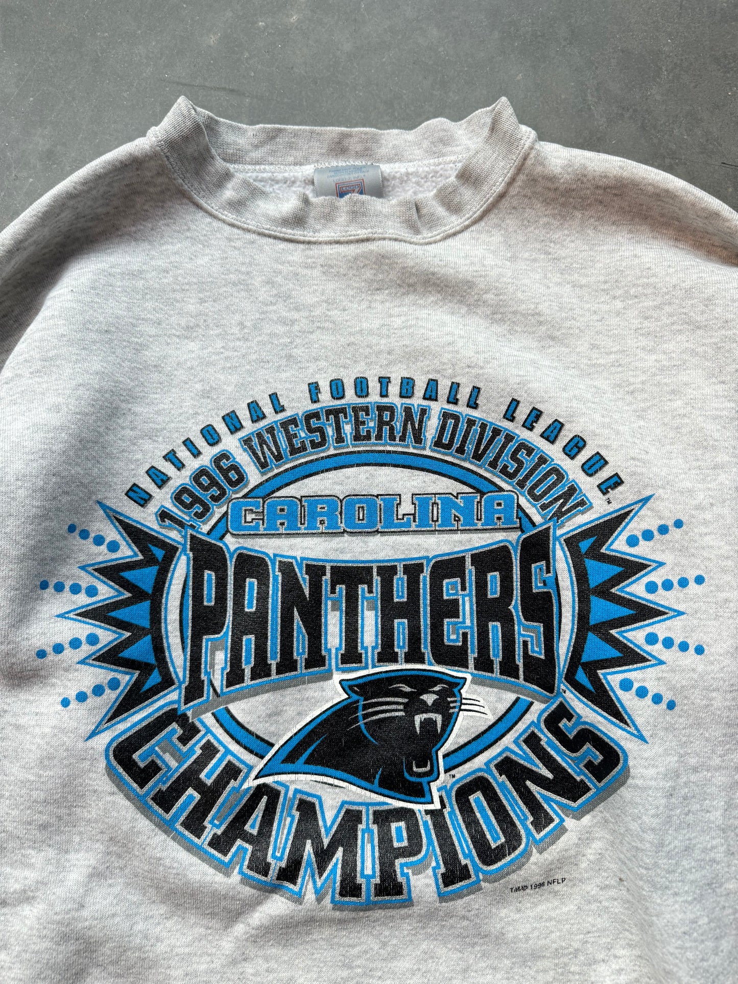 1996 Carolina Panthers Vintage Heather Grey NFC Western Division Champions NFL Crewneck (Large)