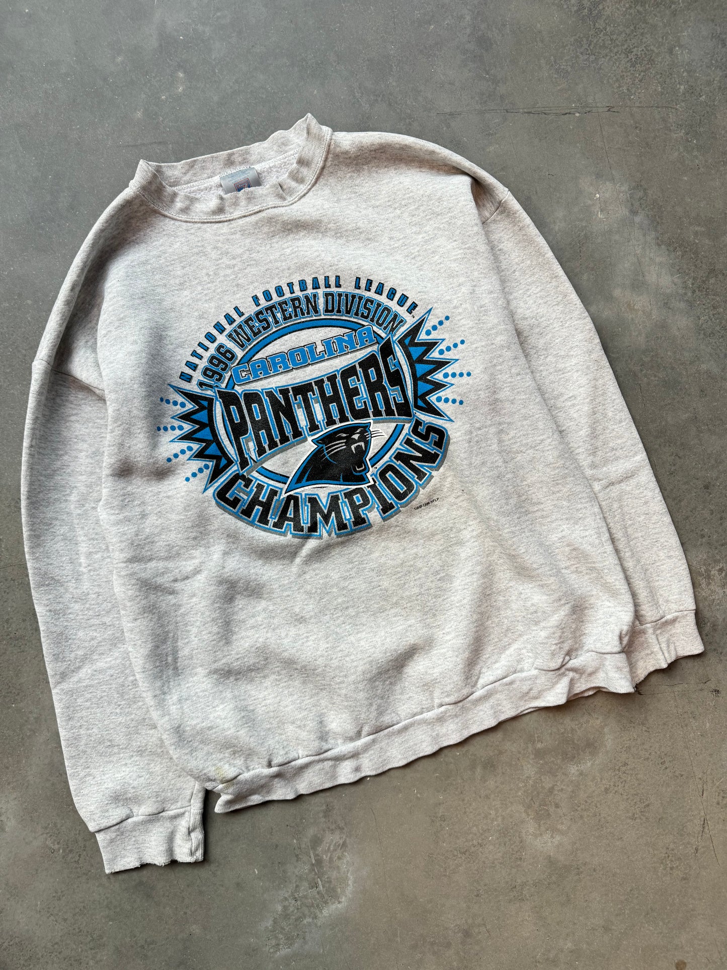 1996 Carolina Panthers Vintage Heather Grey NFC Western Division Champions NFL Crewneck (Large)