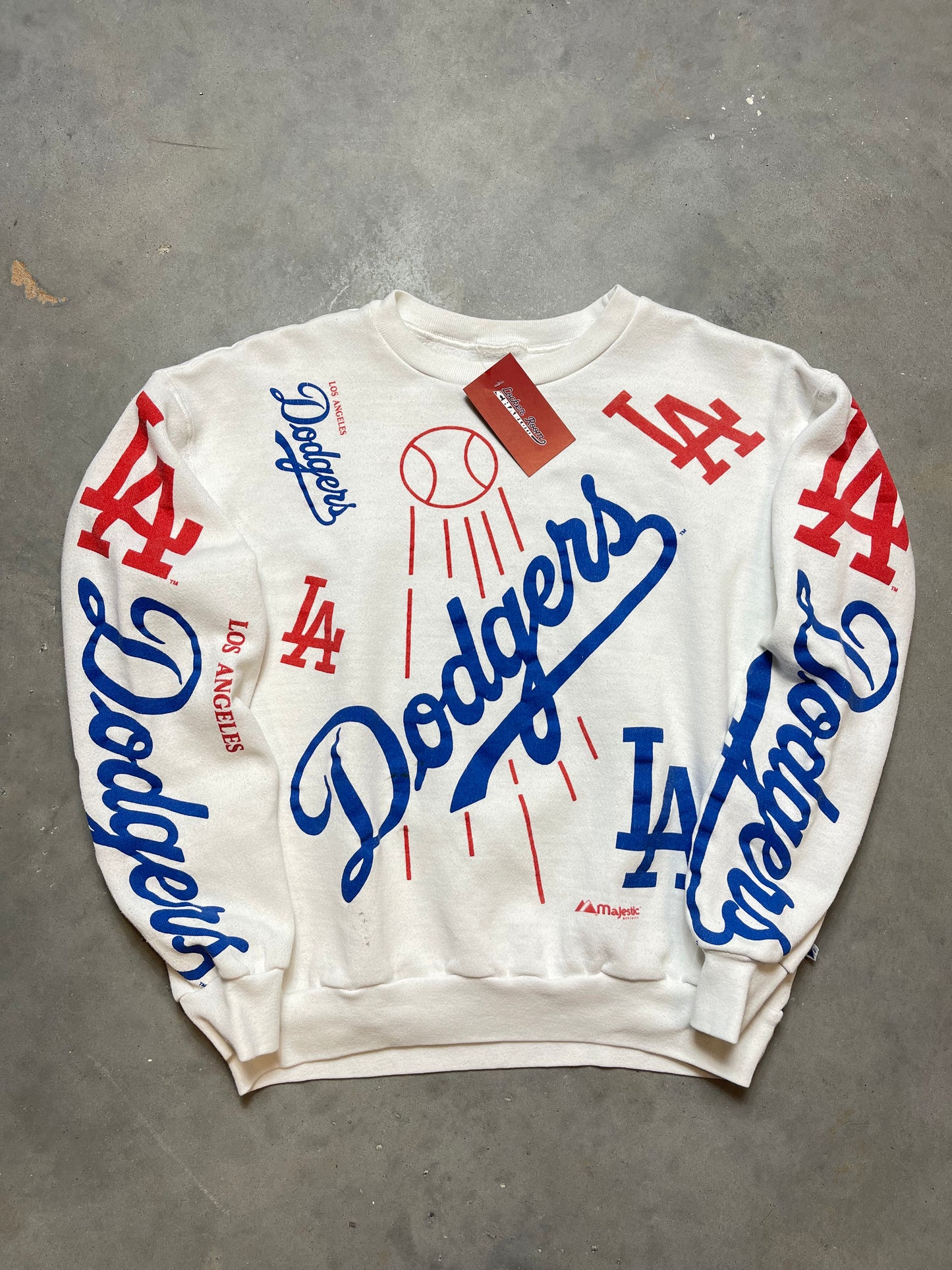 90’s Los Angeles Dodgers Vintage Majestic All Over Print Logo Crewneck (Medium)