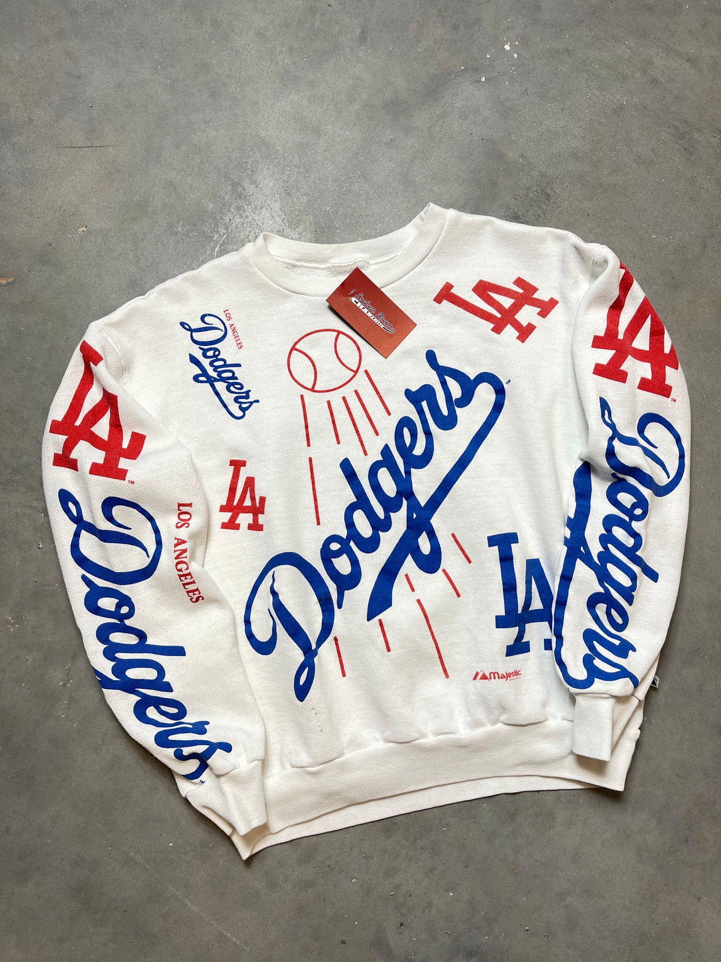 90’s Los Angeles Dodgers Vintage Majestic All Over Print Logo Crewneck (Medium)