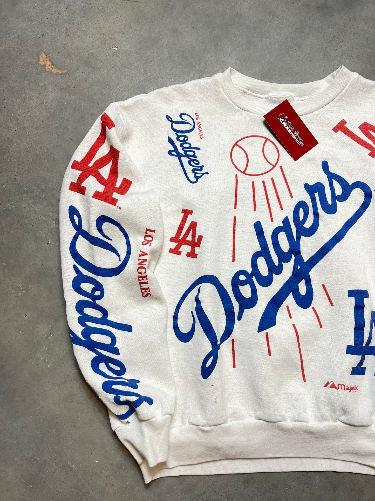 90’s Los Angeles Dodgers Vintage Majestic All Over Print Logo Crewneck (Medium)