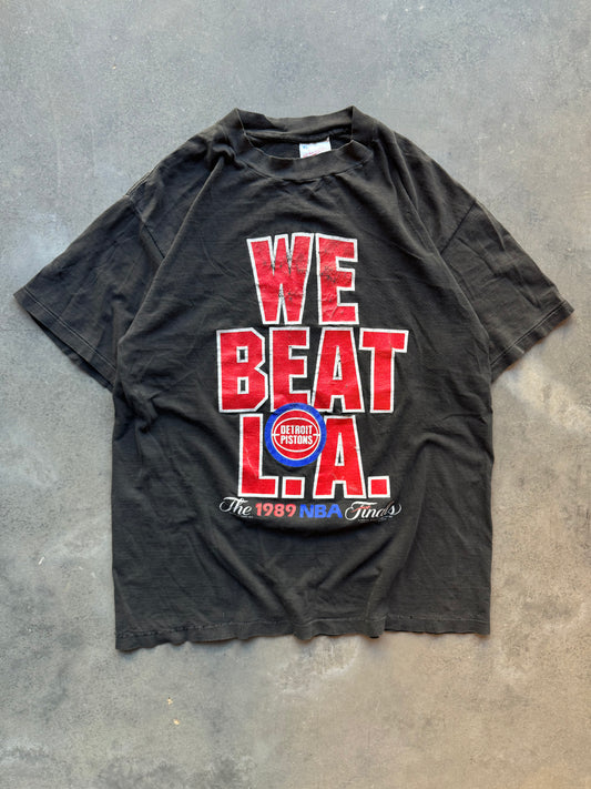 1989 Detroit Pistons “We Beat LA” Vintage Black NBA Finals Tee (Large)