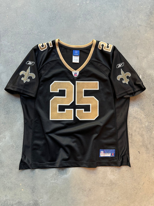 00’s New Orleans Reggie Bush Vintage Black Reebok Embroidered NFL Jersey (Women’s XL)