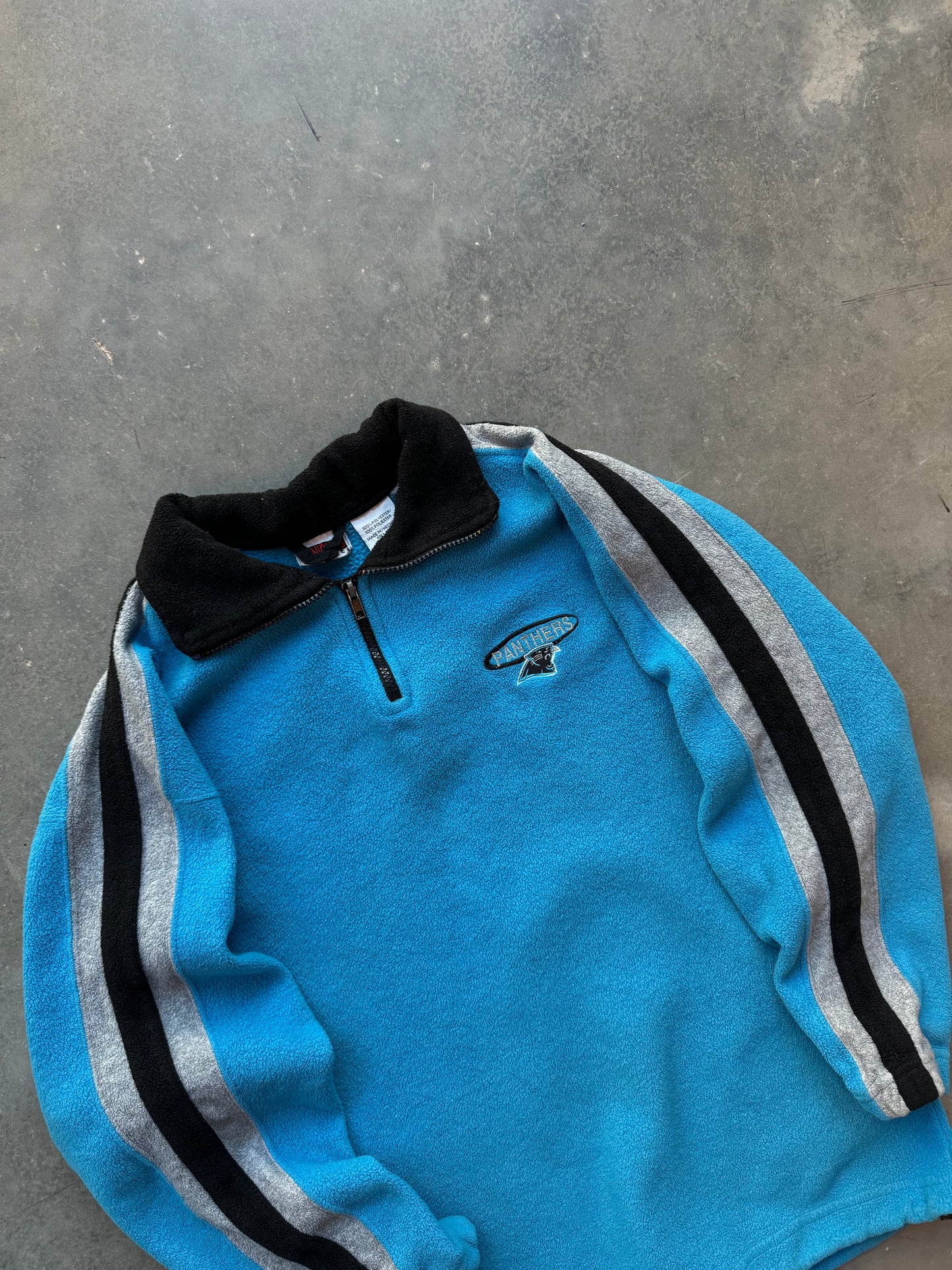 90’s Carolina Panthers Vintage Electric Blue Fleece Striped NFL Pullover (Medium)