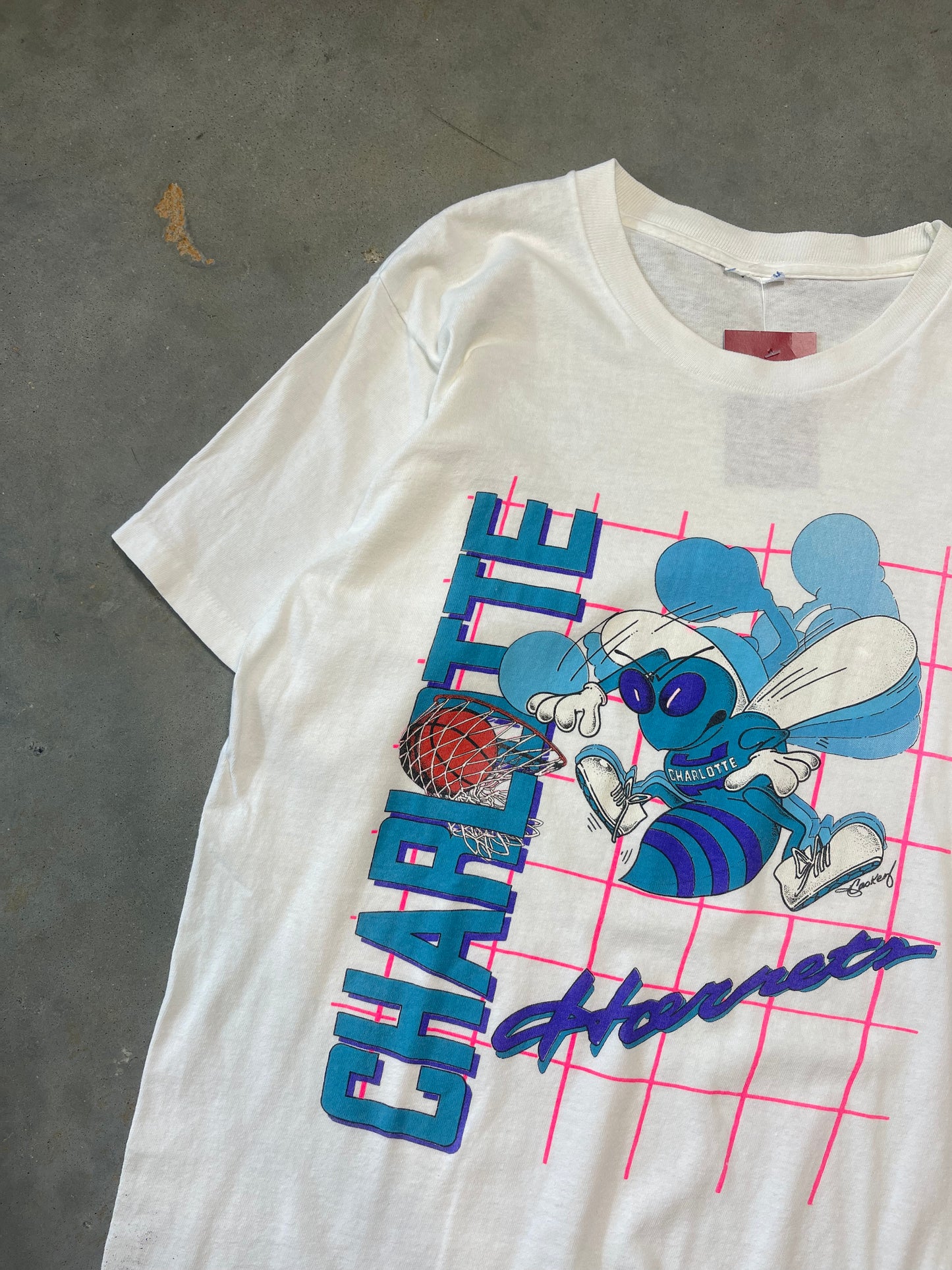 90’s Charlotte Hornets Vintage Hugo Slam Dunk NBA Tee (Large)