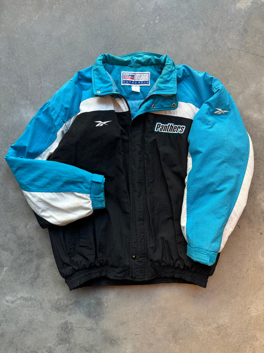 90’s Carolina Panthers Vintage Reebok Colorblocked NFL Pro Line Puffer Jacket (XL)