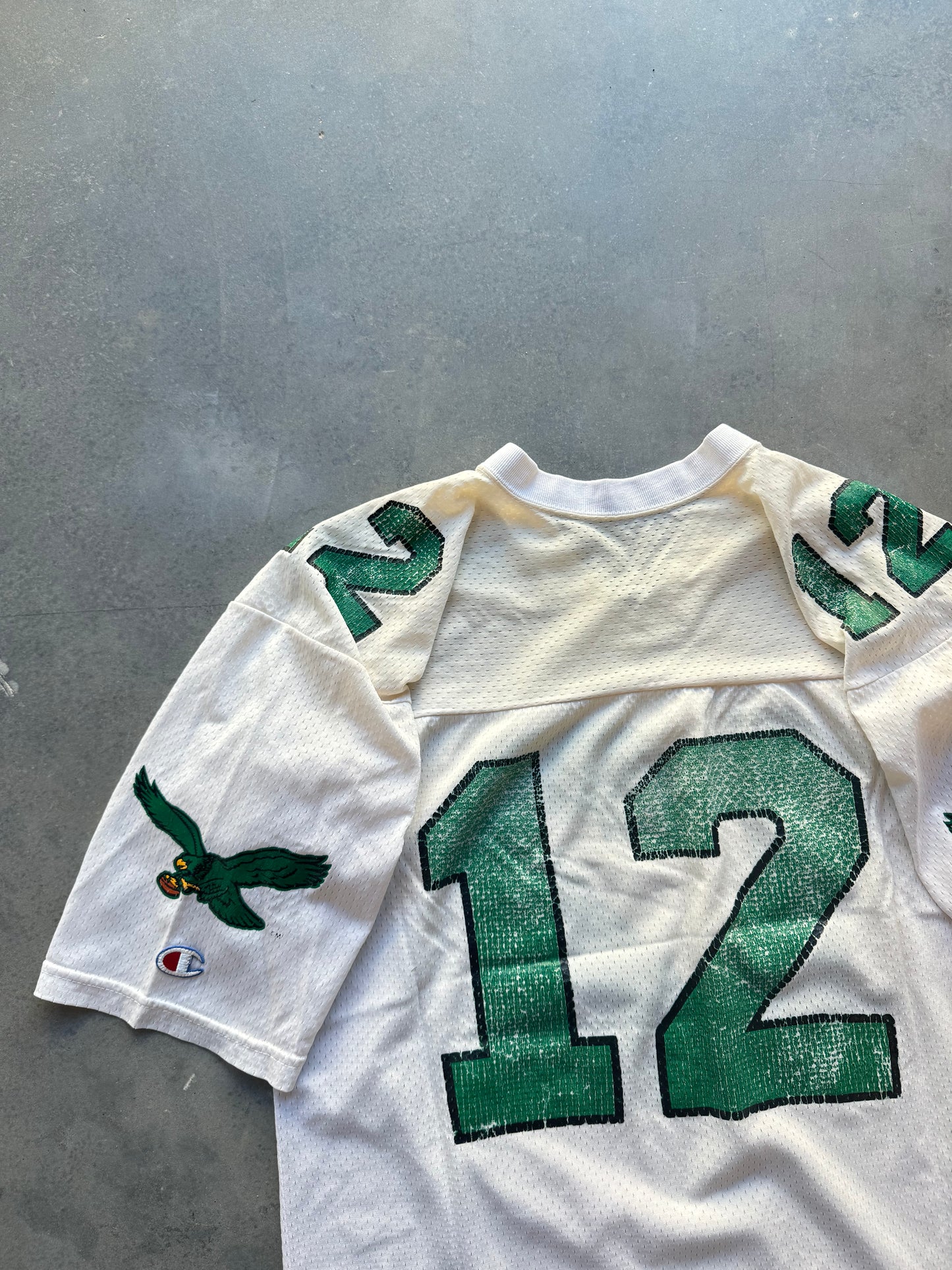 90’s Philadelphia Eagles Randall Cunningham Vintage White Kelly Green Champion NFL Jersey (44/Large)