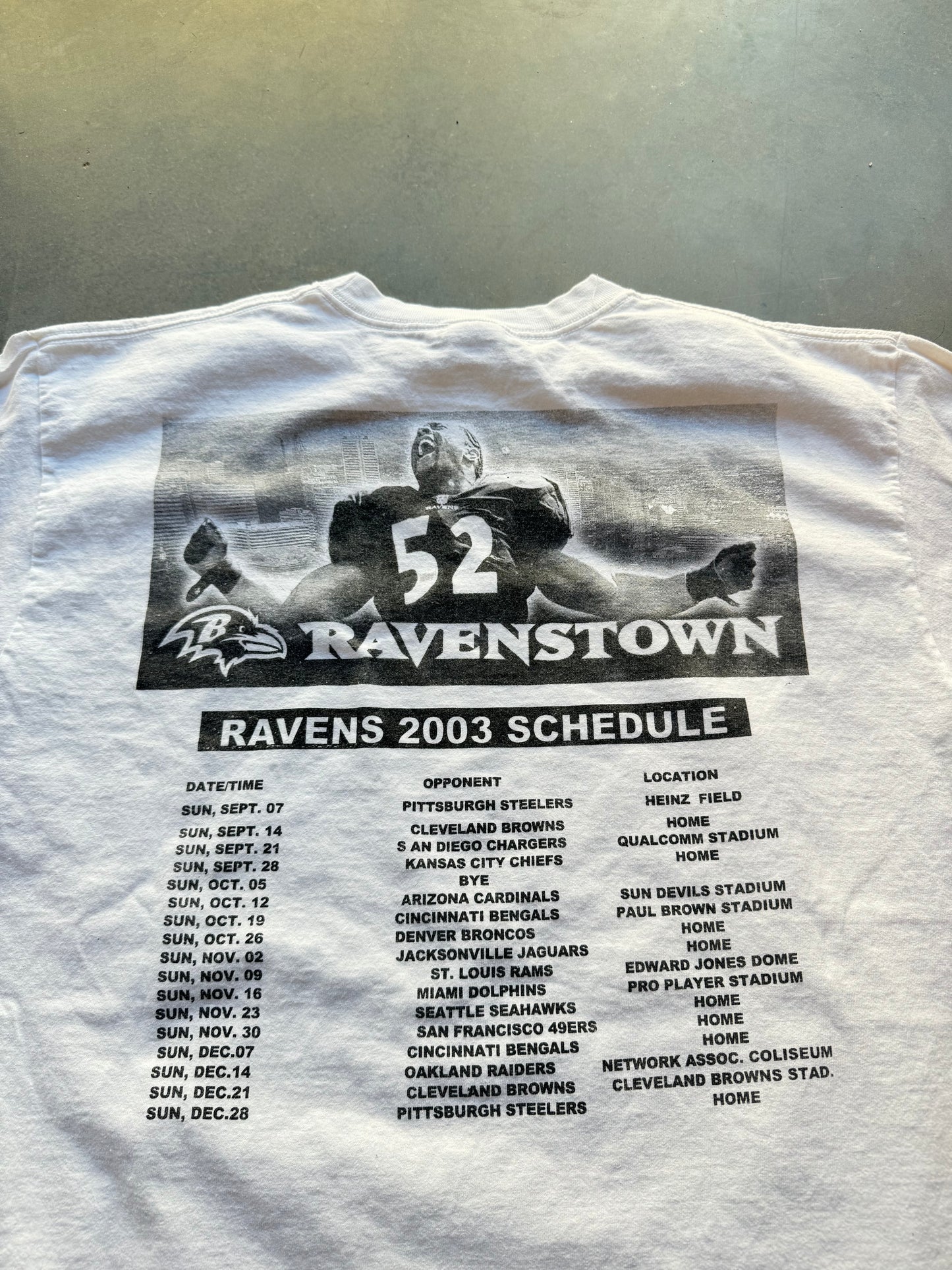 2003 Baltimore Ravens “Ravenstown” Vintage Schedule Longsleeve NFL Tee (Large)