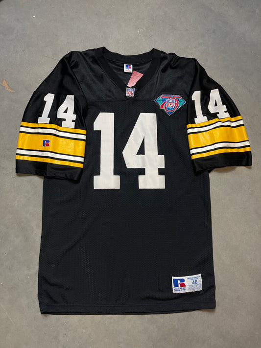 90’s Pittsburgh Steelers Neil O’Donnell Vintage 75th Patch Russell Athletic NFL Jersey (48/XL)