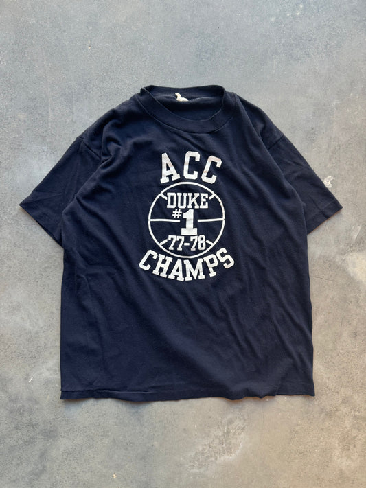 1977/1978 Duke Blue Devils ACC Champions Vintage College Basketball Tee (Medium)