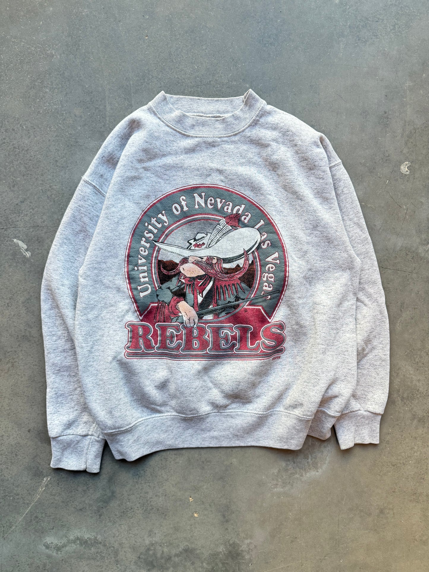 90’s UNLV Running Rebels Vintage Heather Grey College Mascot Crewneck (Large)