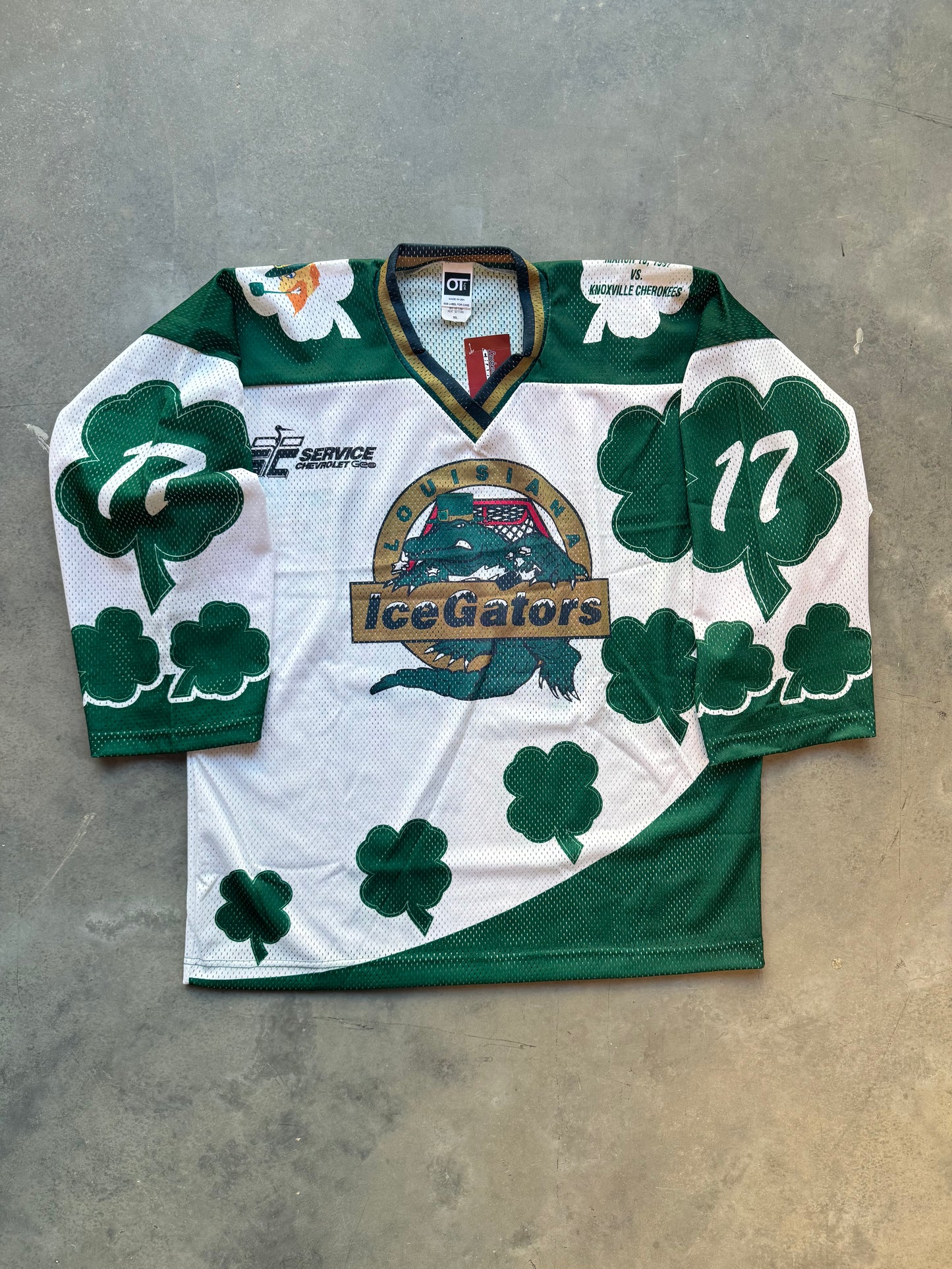 1997 Louisiana IceGators Vintage St. Patrick’s Day Shamrock 4 Leaf Clover One Game Style ECHL Hockey Jersey (XL)