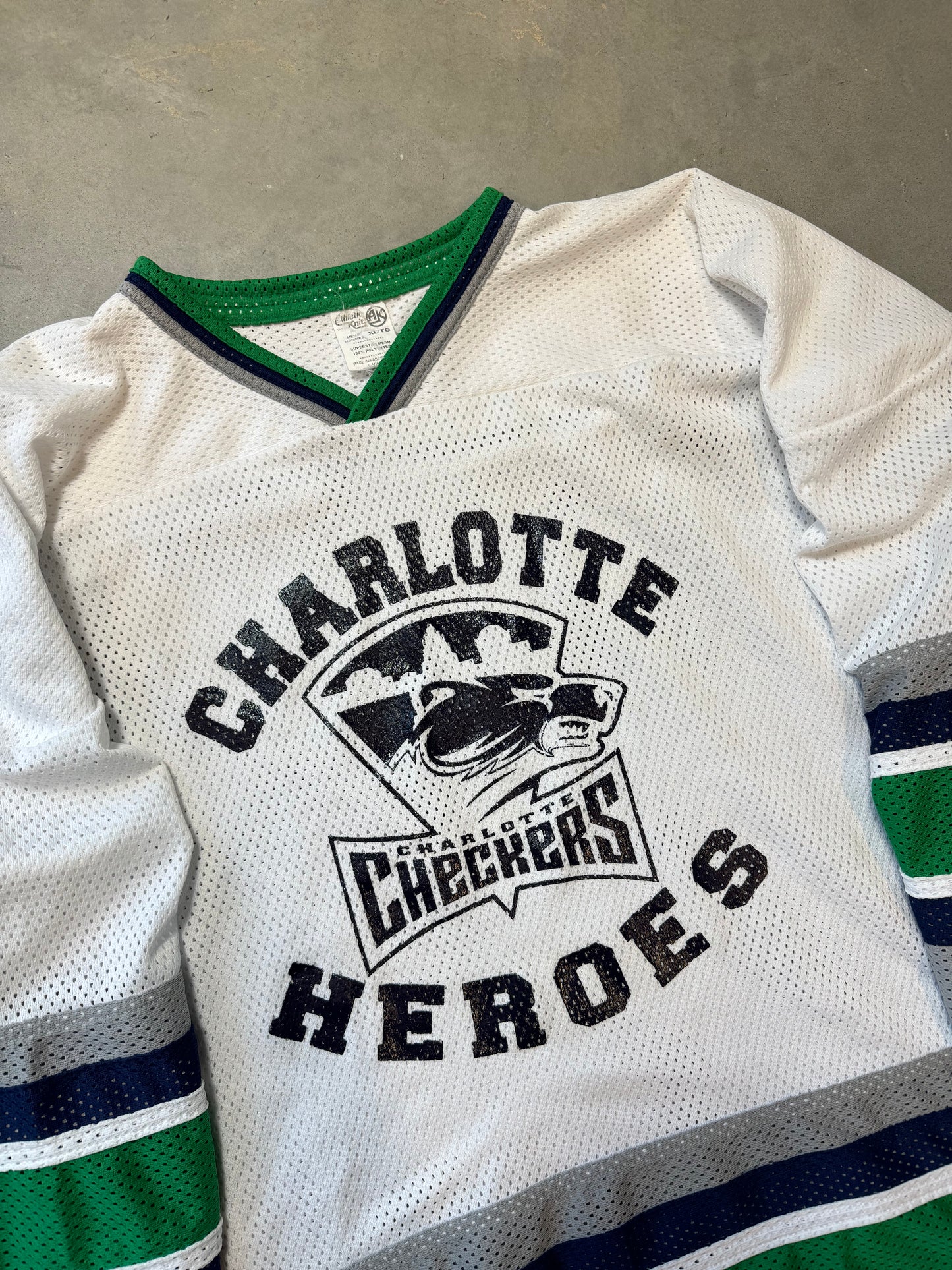 00’s Charlotte Checkers “Charlotte Heroes” Vintage Game Worn AHL Hockey Jersey