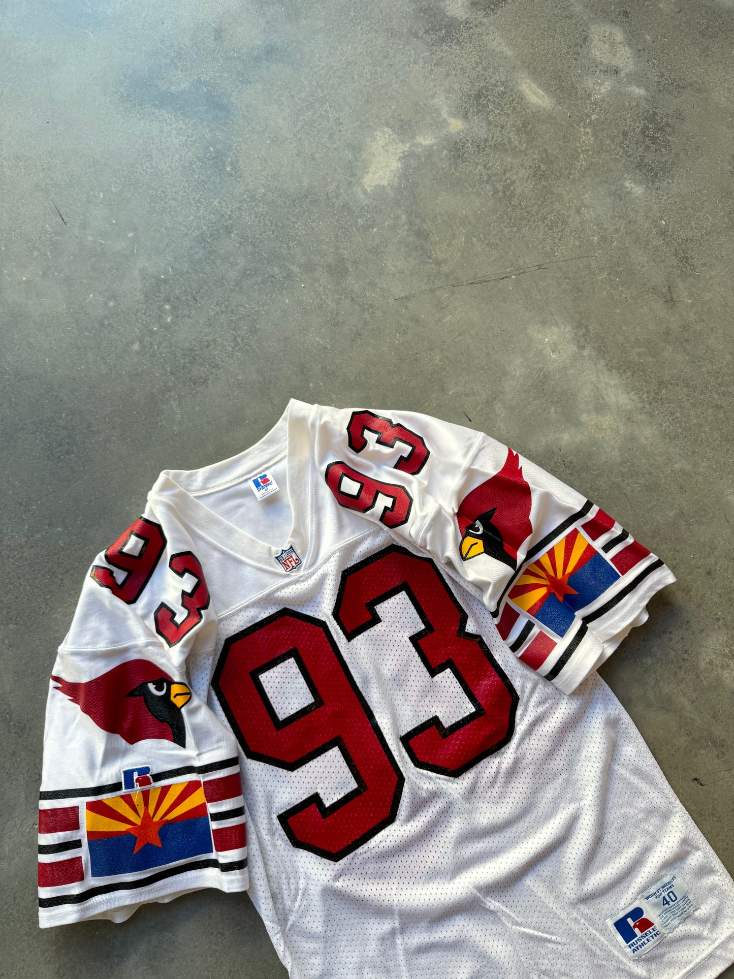 90’s Arizona Cardinals Sidney Coleman / Reuben Davis Vintage White Russell Athletic Big Logos NFL Authentic Jersey (40/Medium)