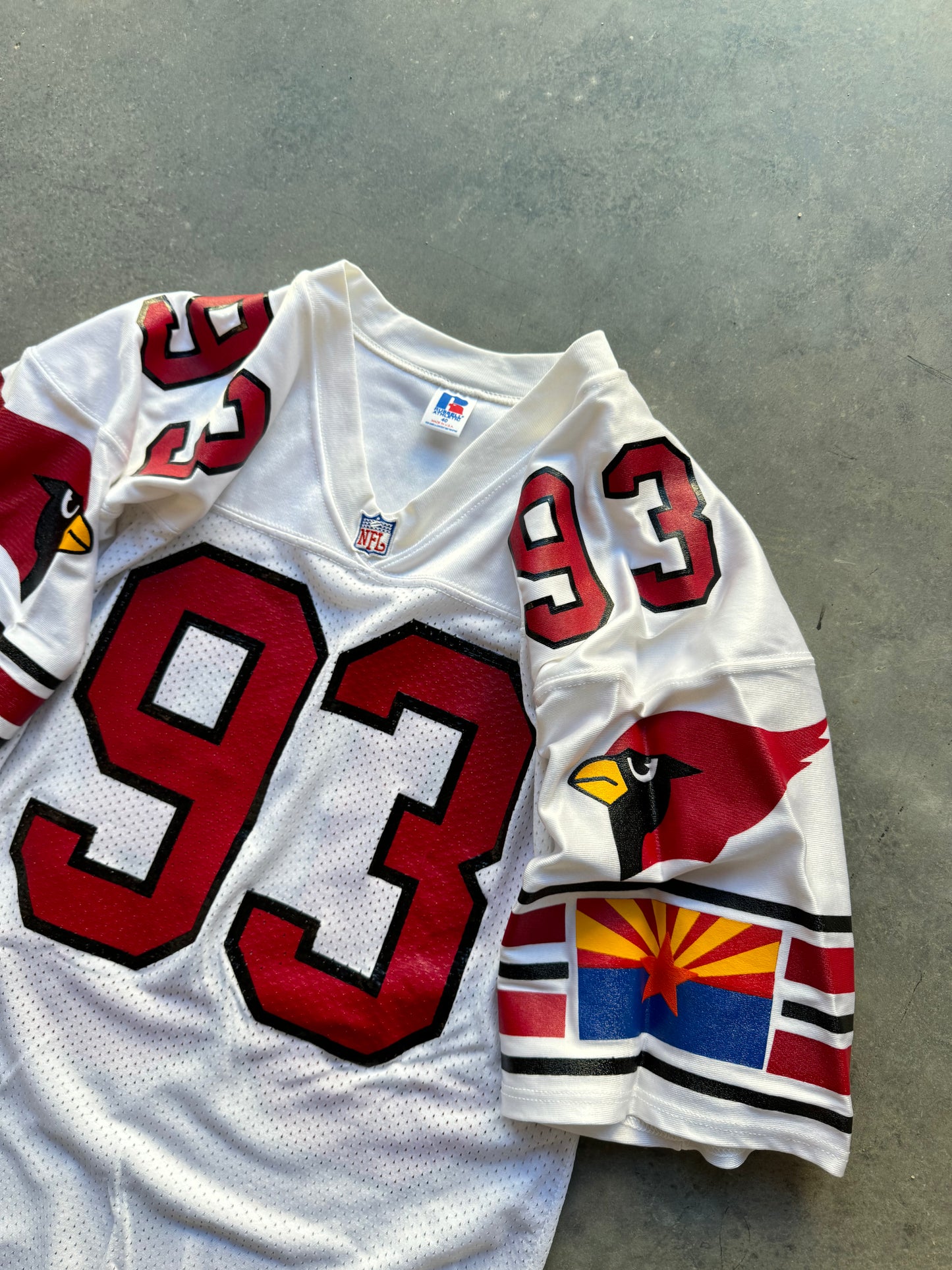 90’s Arizona Cardinals Sidney Coleman / Reuben Davis Vintage White Russell Athletic Big Logos NFL Authentic Jersey (40/Medium)