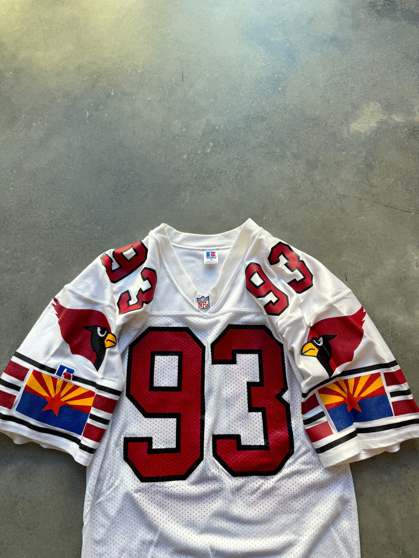 90’s Arizona Cardinals Sidney Coleman / Reuben Davis Vintage White Russell Athletic Big Logos NFL Authentic Jersey (40/Medium)