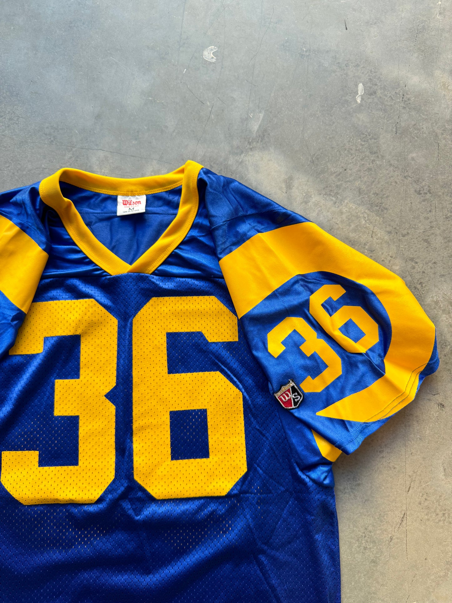 90’s St. Louis Rams Jerome Bettis Vintage Wilson Sports Blue NFL Jersey (Medium)