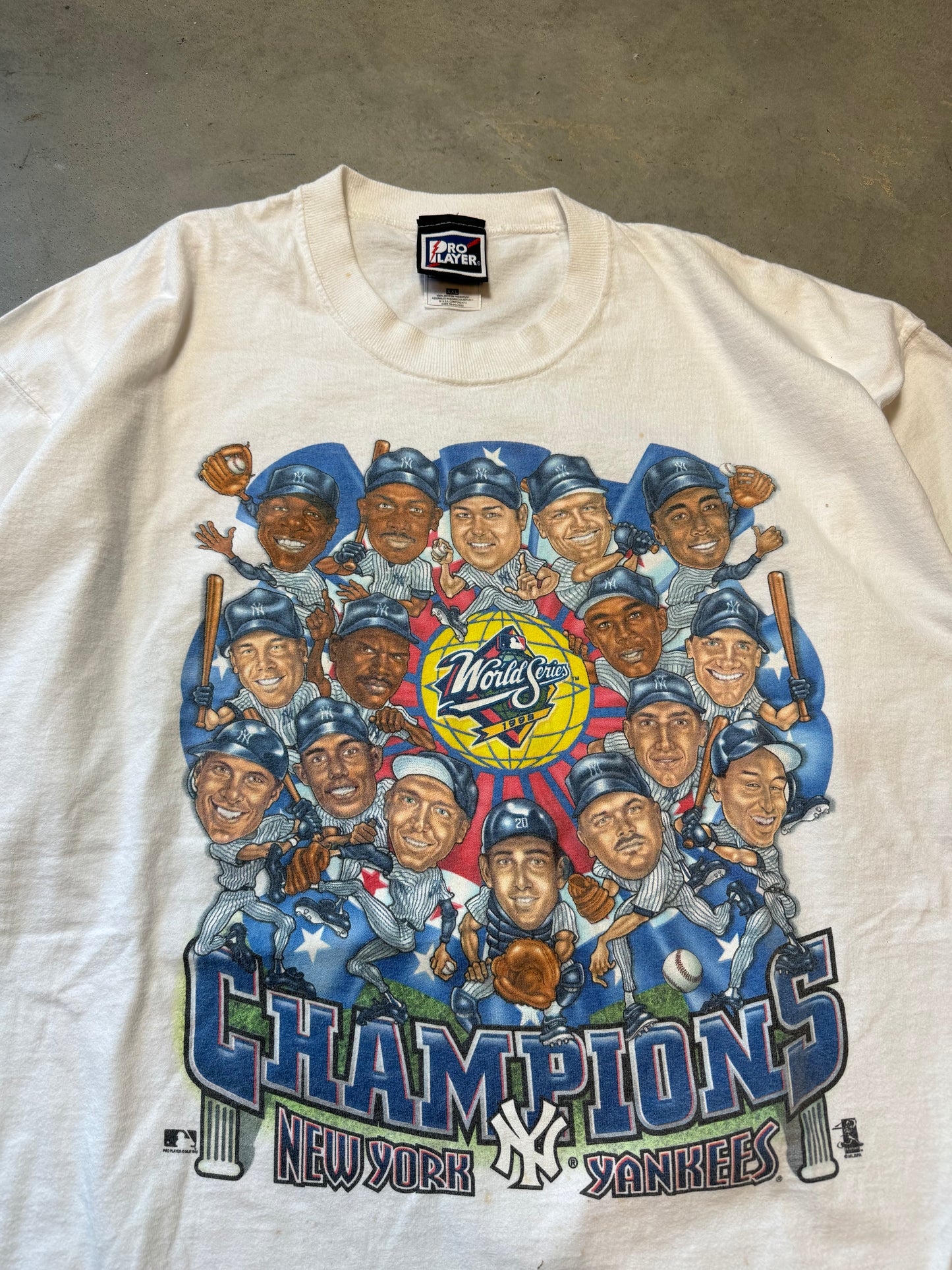 1998 New York Yankees Vintage Pro Player World Series Champions Caricature MLB Tee (XXL)