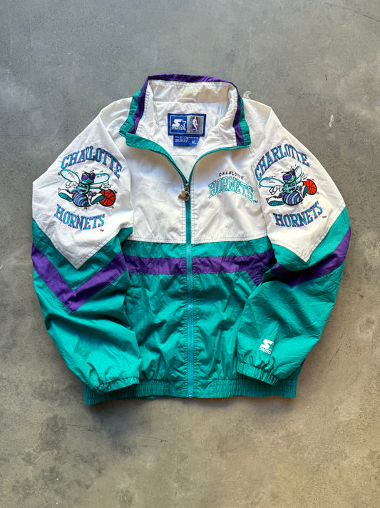 90’s Charlotte Hornets Vintage Starter Colorblocked Big Logo Starter Full Zip Windbreaker Jacket (XL)