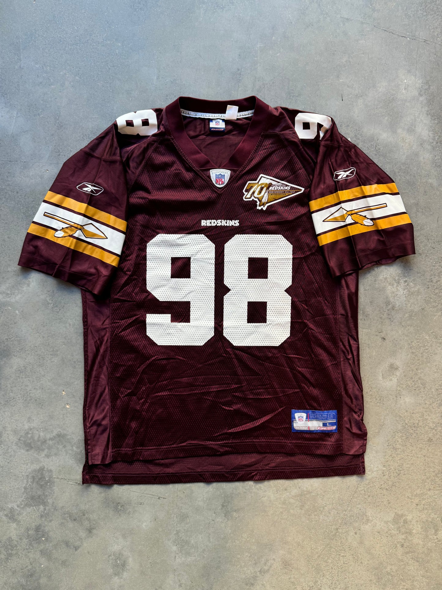 2002 Washington Redskins Jessie Armstead 70th Anniversary Throwback Reebok NFL Jersey (Large)