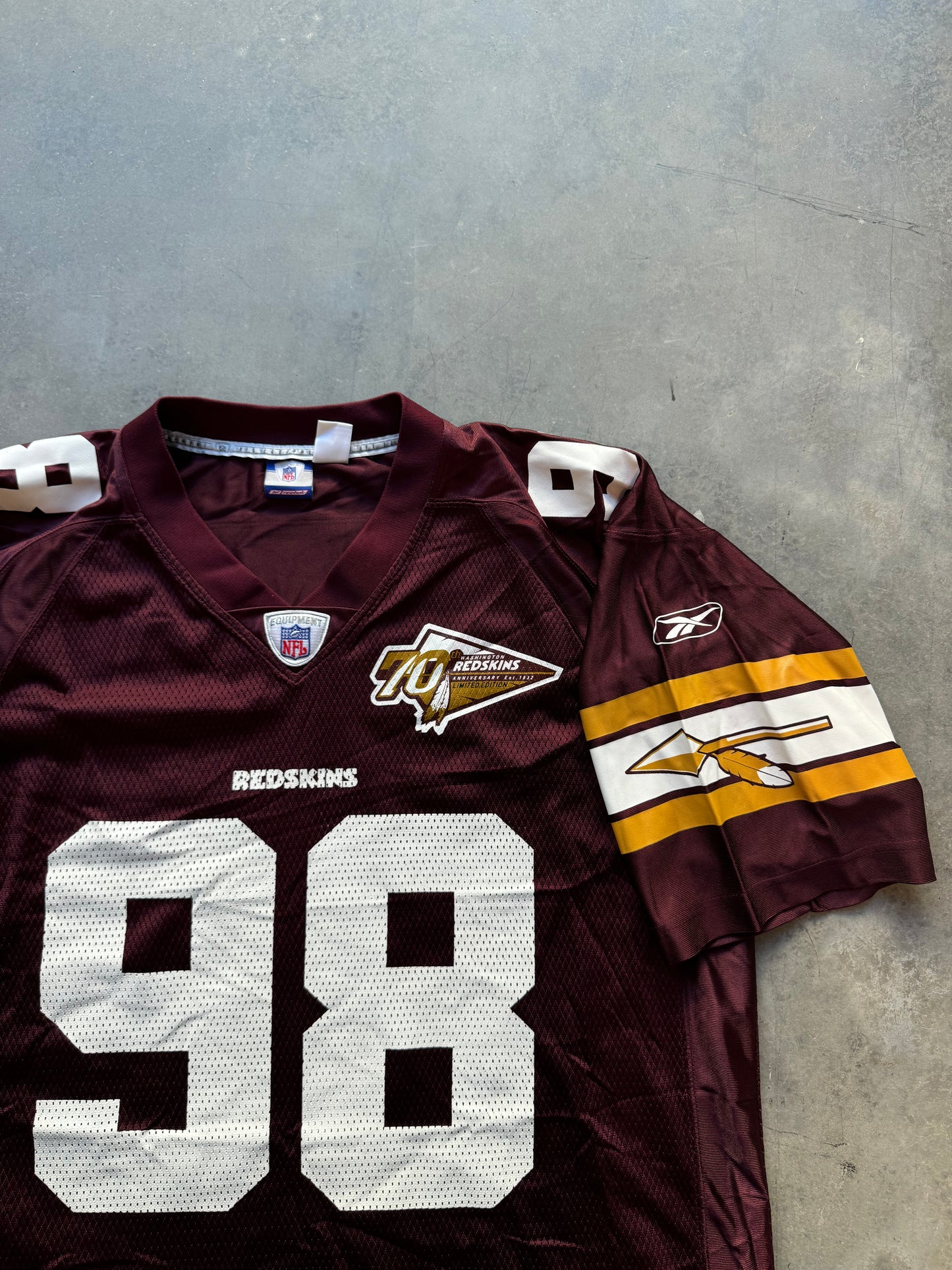 2002 Washington Redskins Jessie Armstead 70th Anniversary Throwback Reebok NFL Jersey (Large)