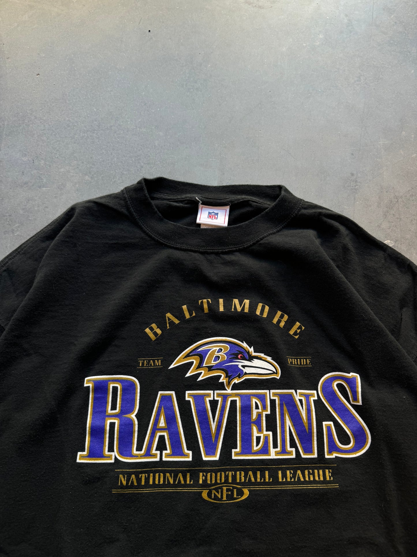 00’s Baltimore Ravens Vintage Black NFL Spellout Tee (XXL)