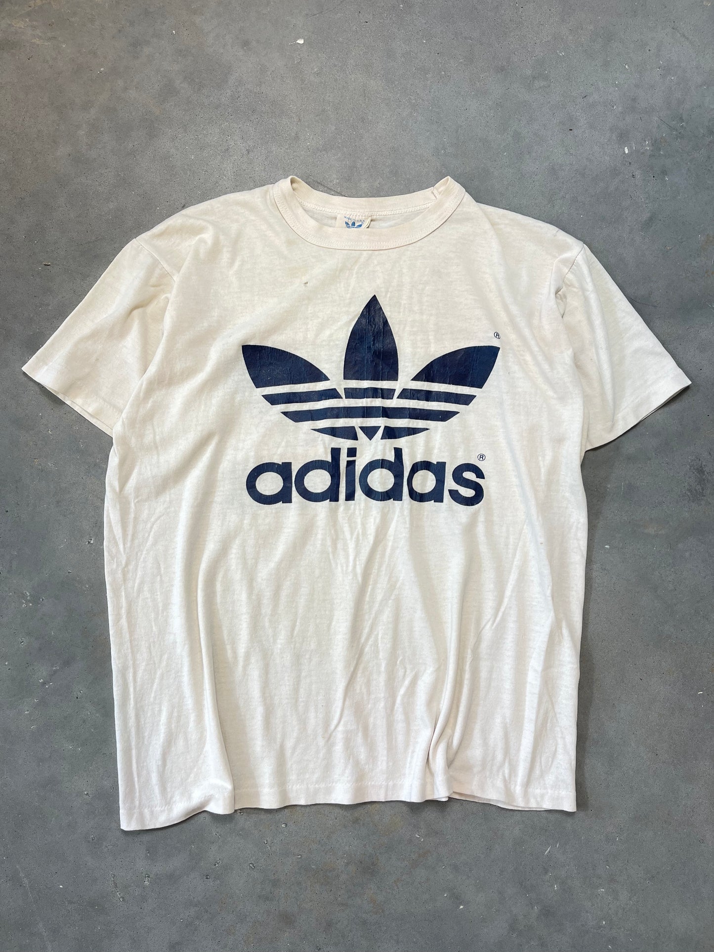 80’s Adidas Trefoil Logo Big Logo Tee (Medium)