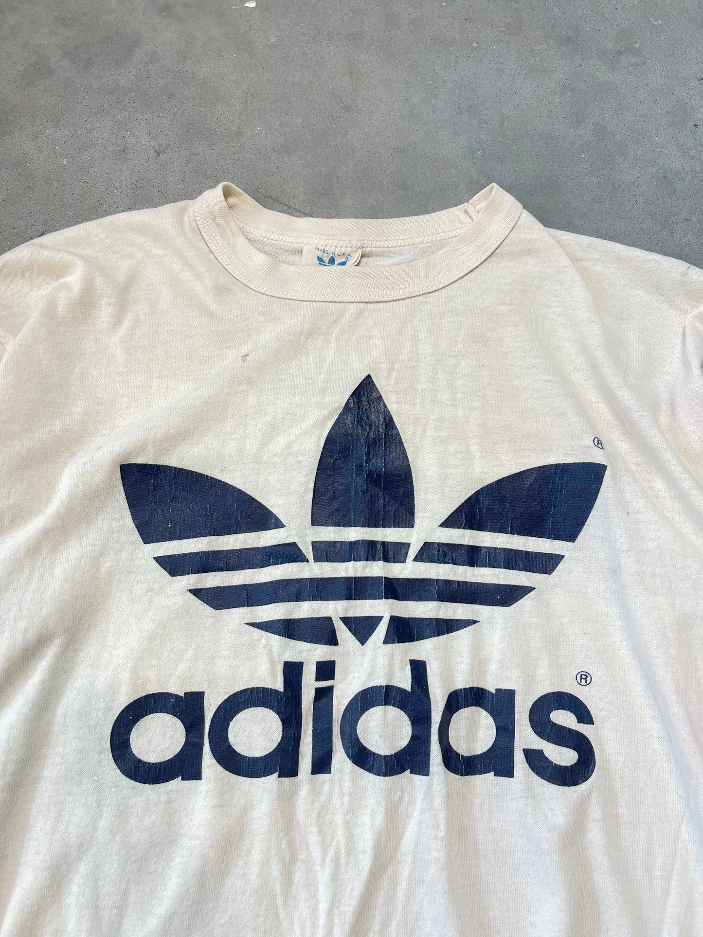 80’s Adidas Trefoil Logo Big Logo Tee (Medium)