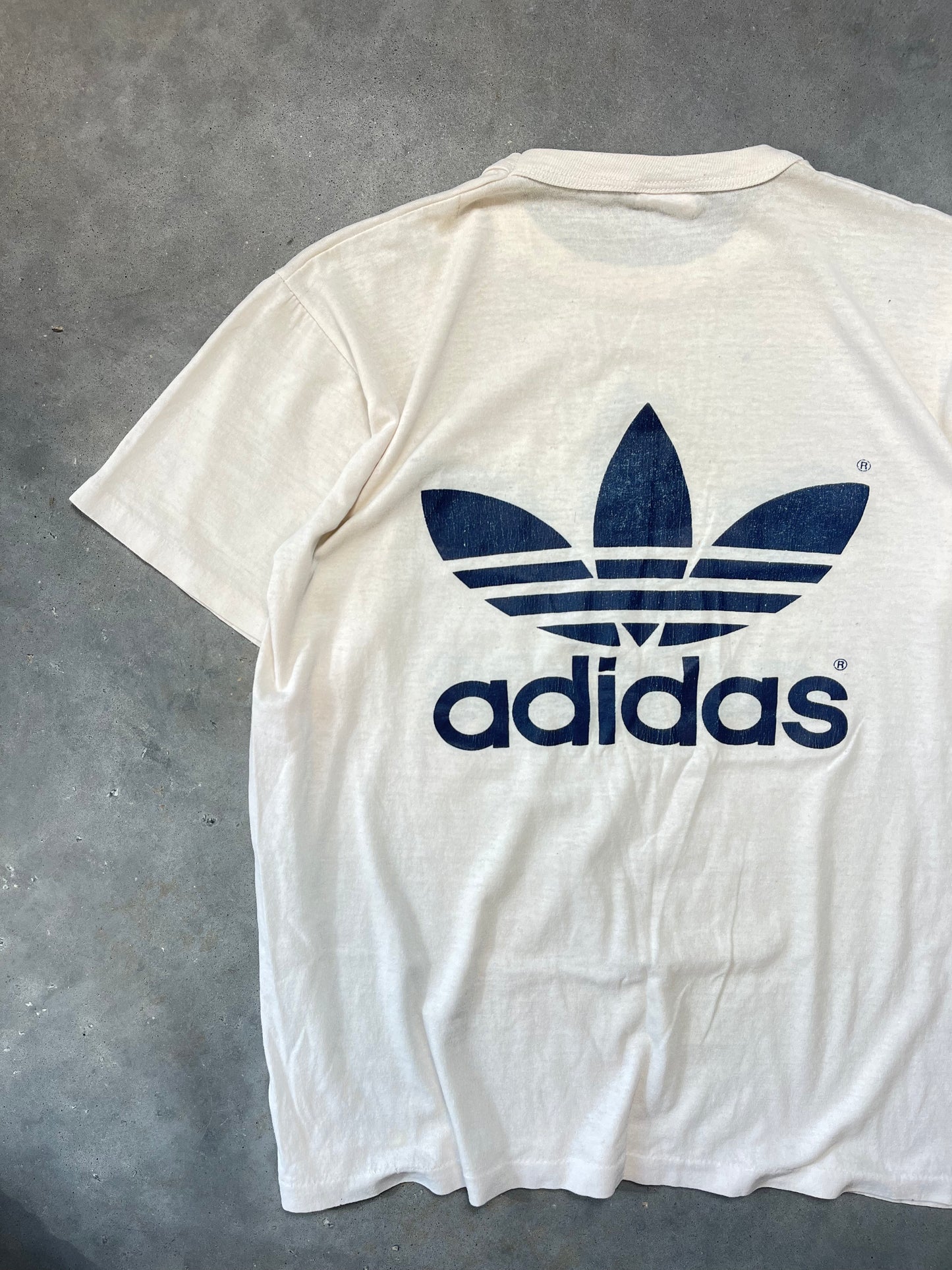 80’s Adidas Trefoil Logo Big Logo Tee (Medium)