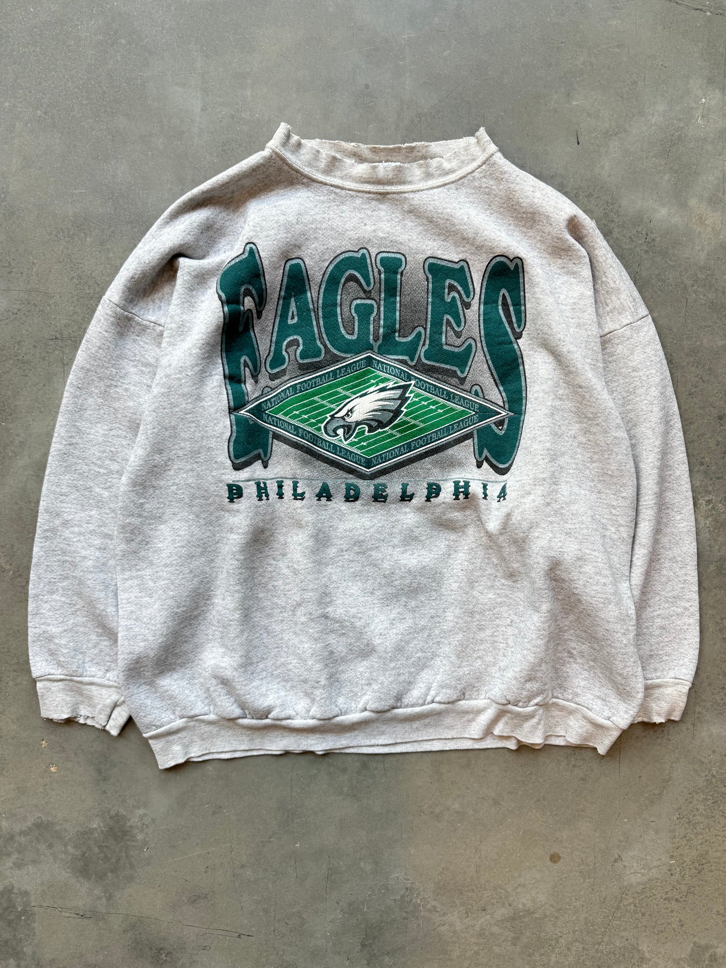 90’s Philadelphia Eagles Vintage Heather Grey Big Spellout NFL Crewneck (XL)