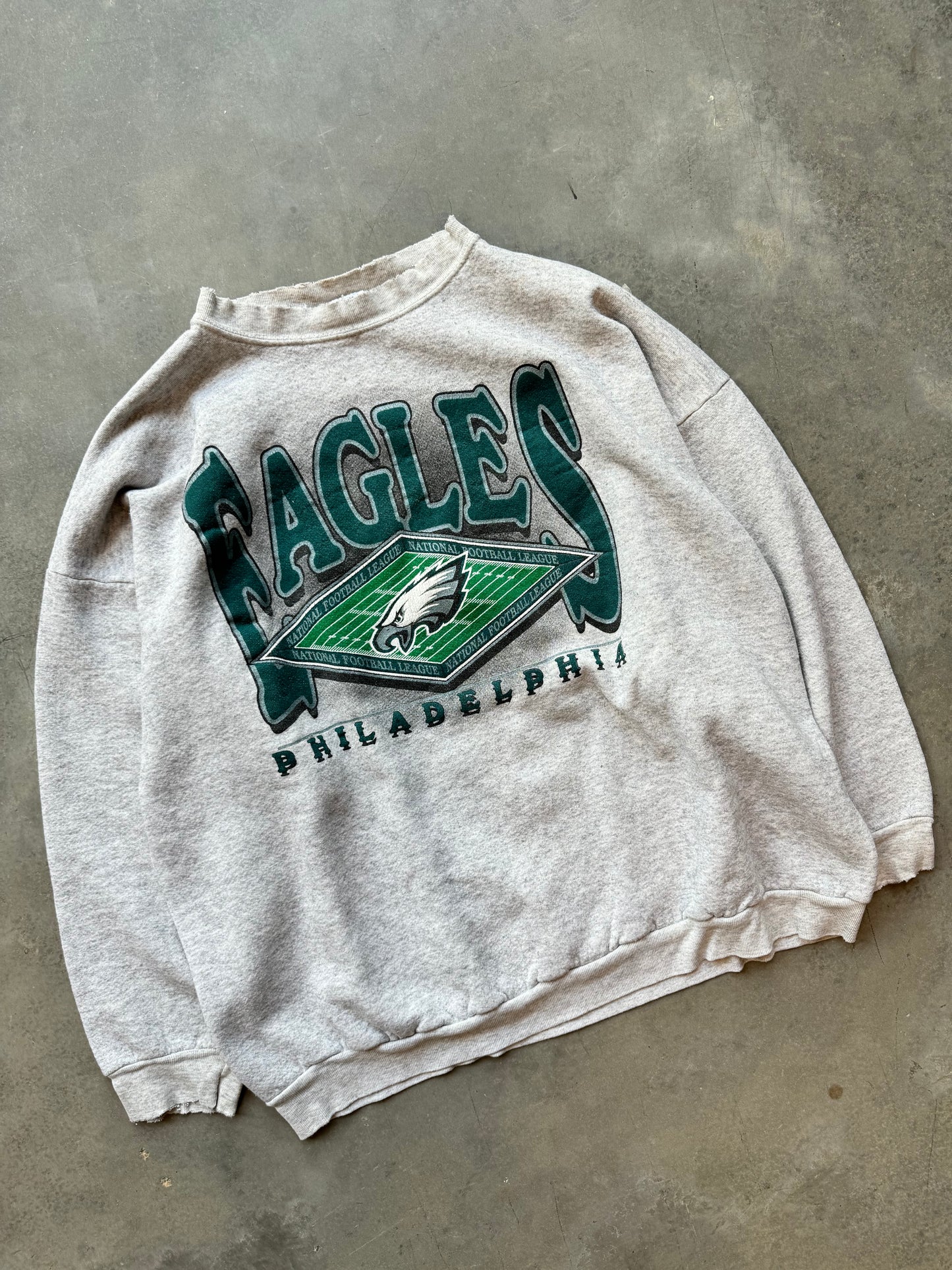 90’s Philadelphia Eagles Vintage Heather Grey Big Spellout NFL Crewneck (XL)