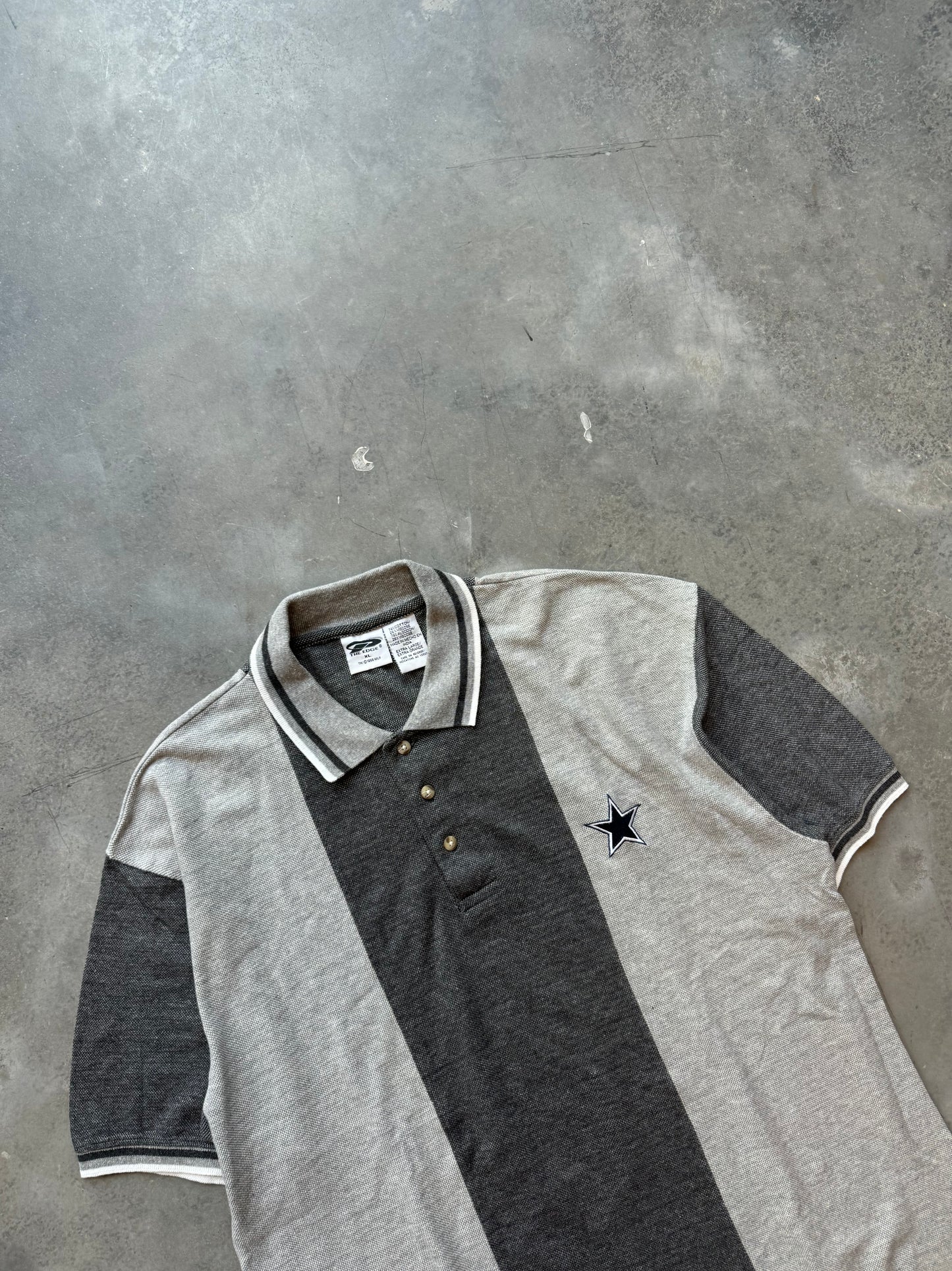 1999 Dallas Cowboys Vintage Grey Striped NFL Polo Collared Shirt (XL)