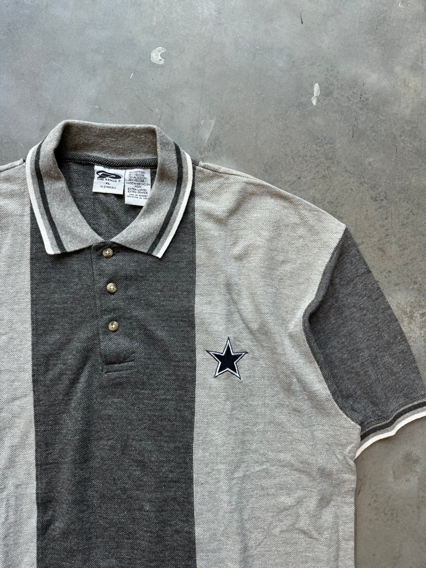 1999 Dallas Cowboys Vintage Grey Striped NFL Polo Collared Shirt (XL)