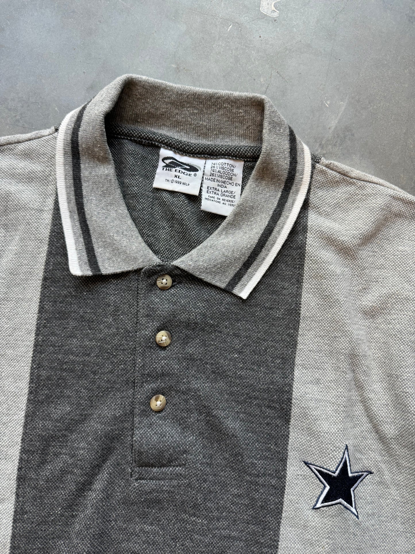 1999 Dallas Cowboys Vintage Grey Striped NFL Polo Collared Shirt (XL)