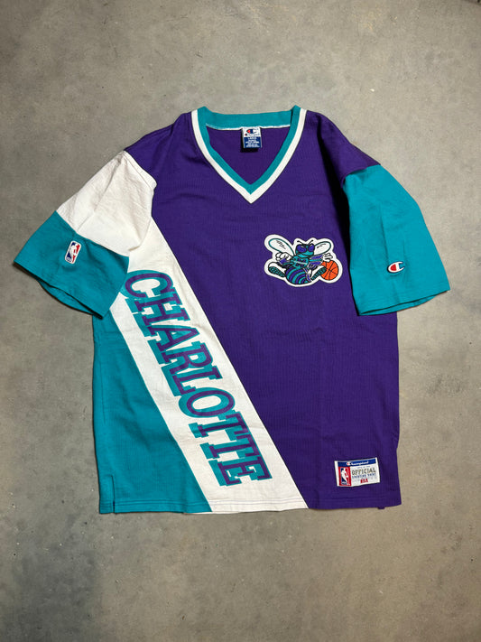 1996/97 Charlotte Hornets Vintage Champion Heavyweight Cotton NBA Shooting Shirt (Large)