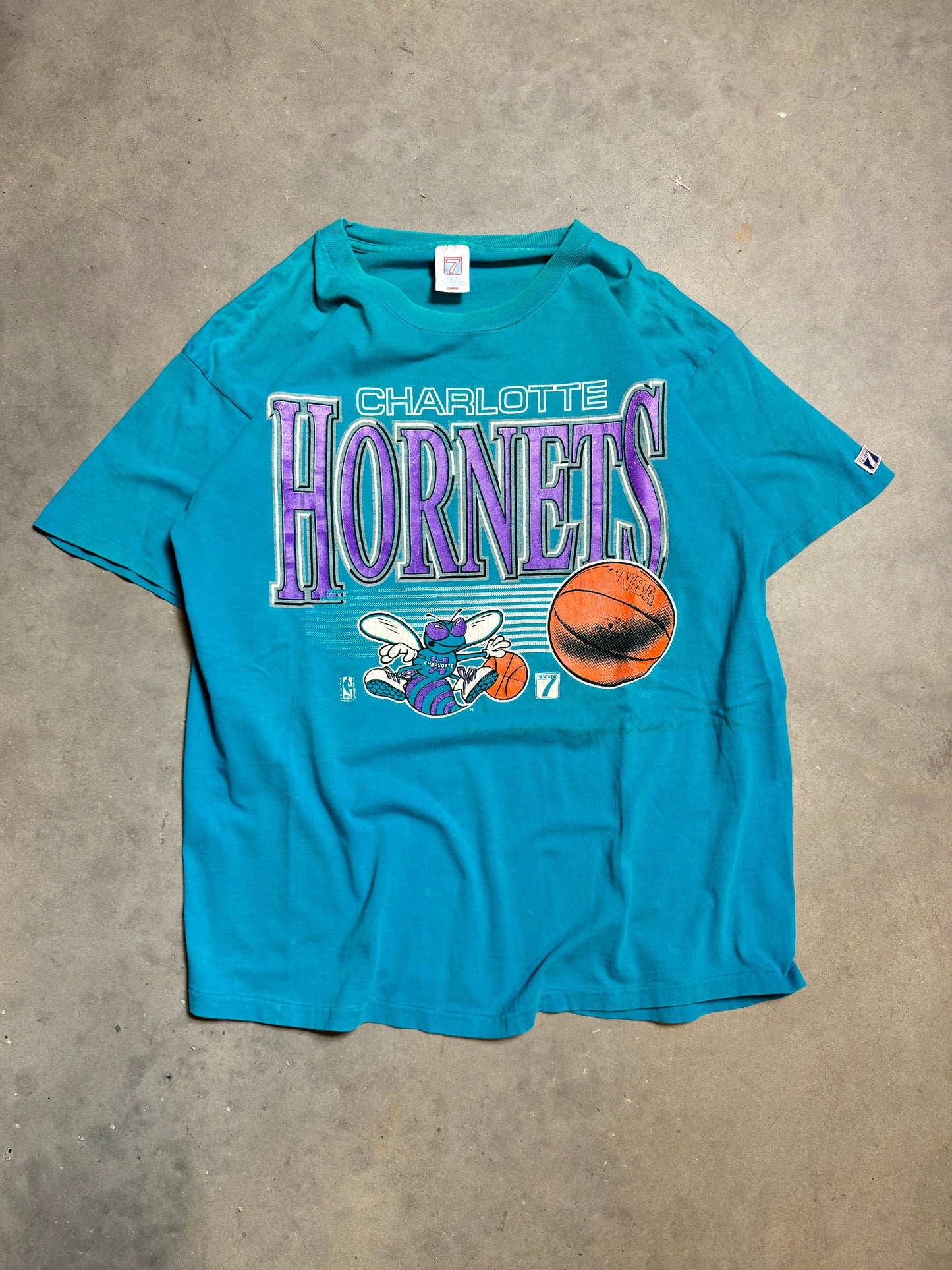 90’s Charlotte Hornets Vintage Teal Logo 7 NBA Tee (XL)