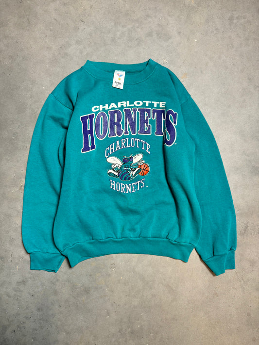 90’s Charlotte Hornets Vintage Teal Arch Spellout NBA Crewneck (Small)