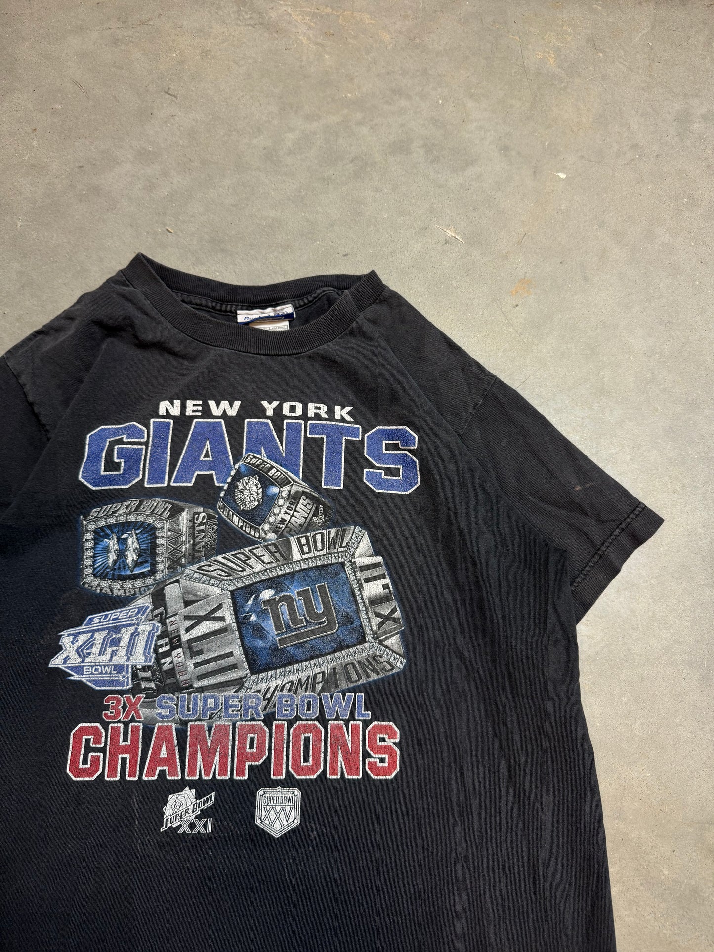 2008 New York Giants 3x Super Bowl Champions Faded Reebok NFL Tee (Youth Large)