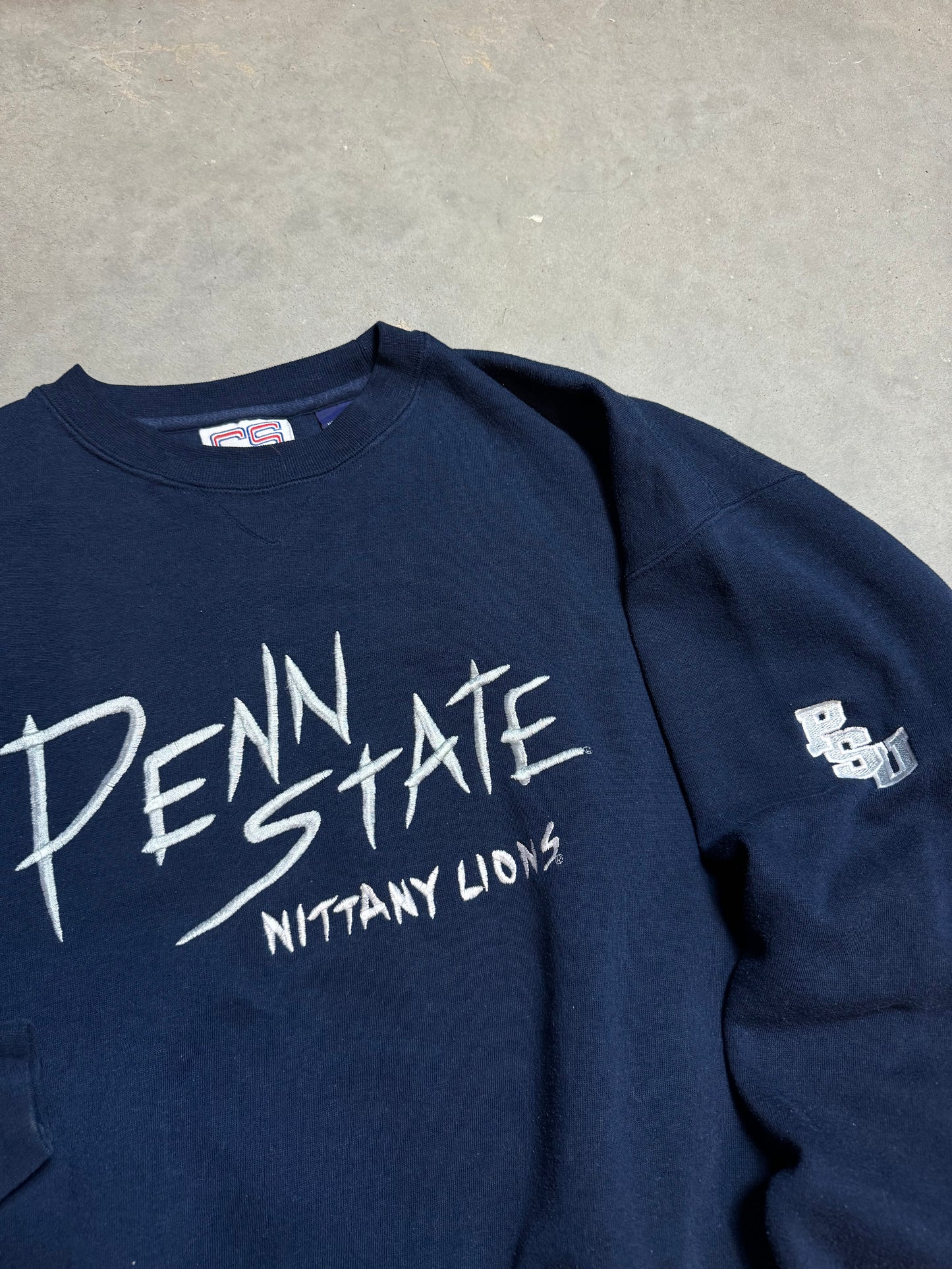 90’s Penn State Nittany Lions Vintage Navy Blue Embroidered College Crewneck (Large)