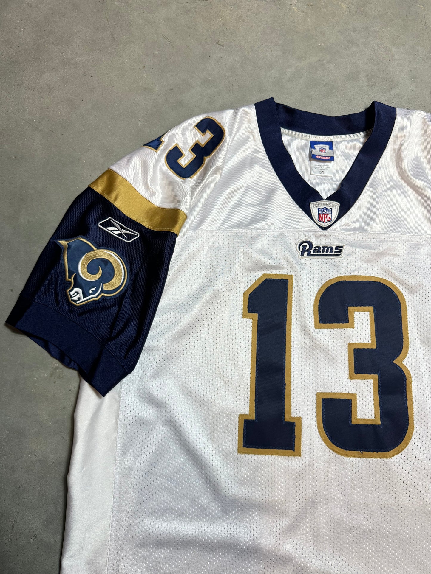 00’s St. Louis Rams Kurt Warner Vintage White Reebok Fully Embroidered NFL Authentic Jersey (54/XXL)