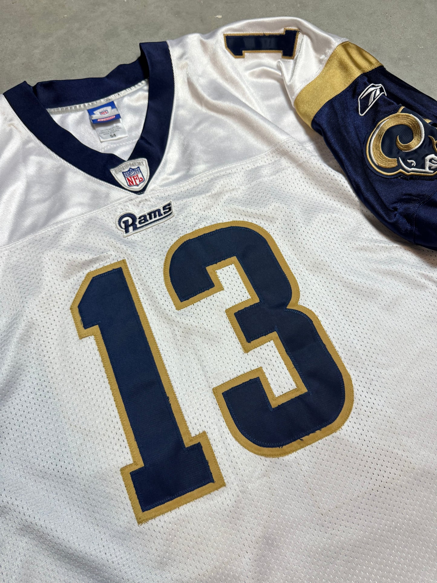 00’s St. Louis Rams Kurt Warner Vintage White Reebok Fully Embroidered NFL Authentic Jersey (54/XXL)