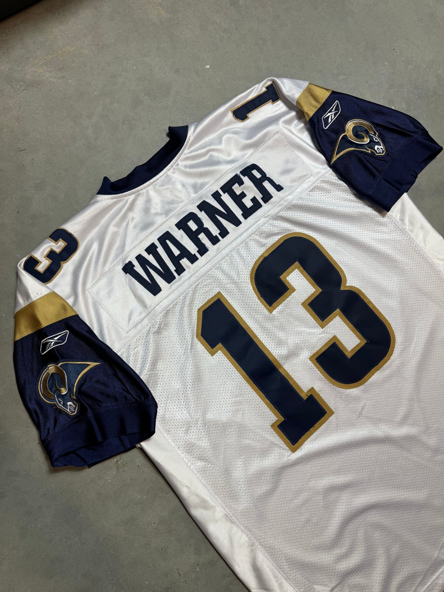 00’s St. Louis Rams Kurt Warner Vintage White Reebok Fully Embroidered NFL Authentic Jersey (54/XXL)