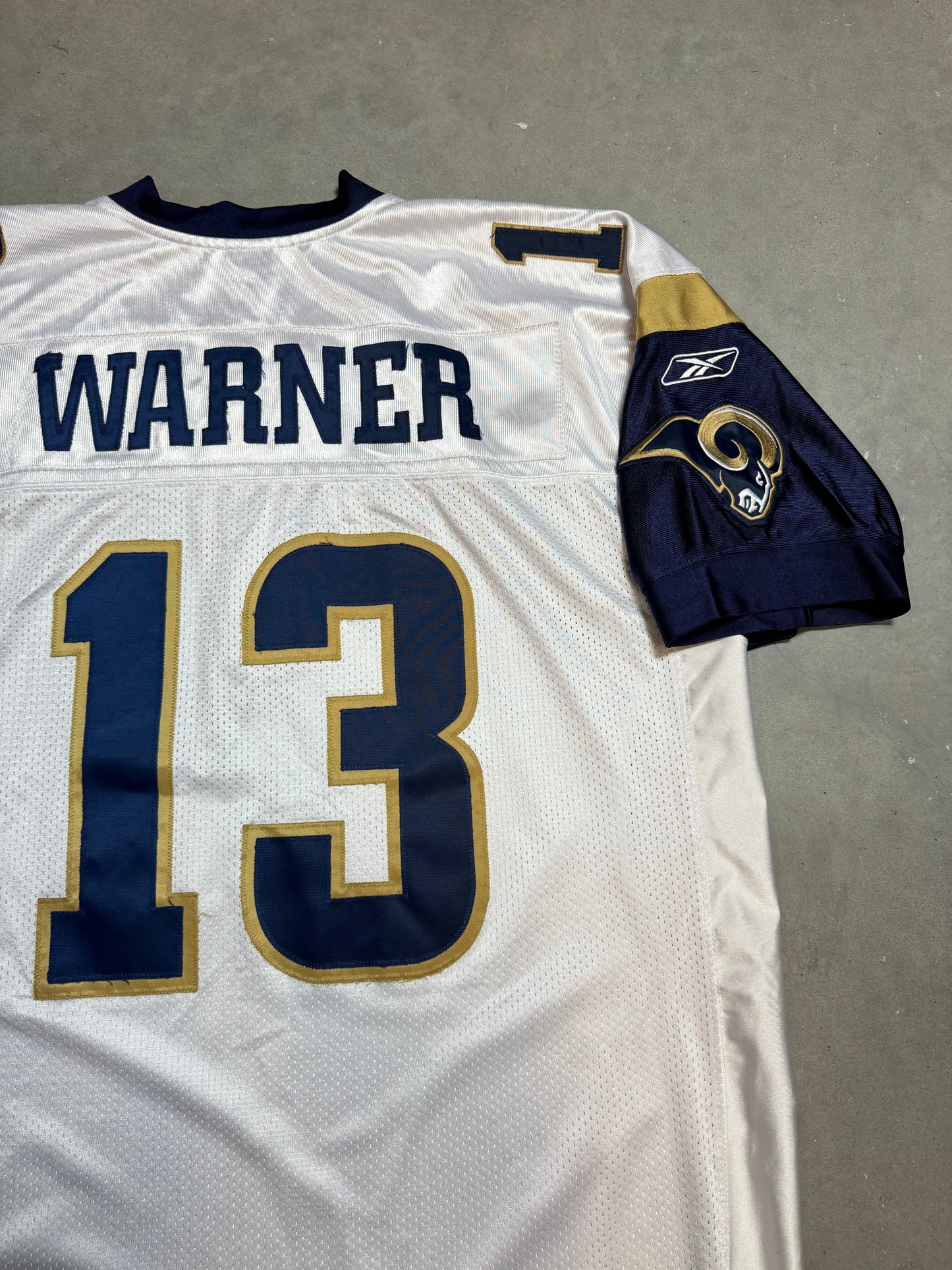 00’s St. Louis Rams Kurt Warner Vintage White Reebok Fully Embroidered NFL Authentic Jersey (54/XXL)