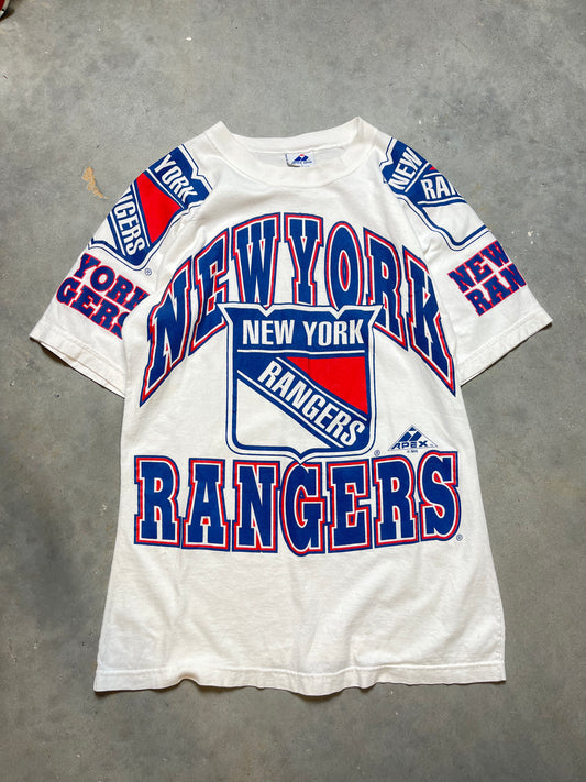 90’s New York Rangers Vintage Apex One Big Logo NHL Hockey Tee (Large)