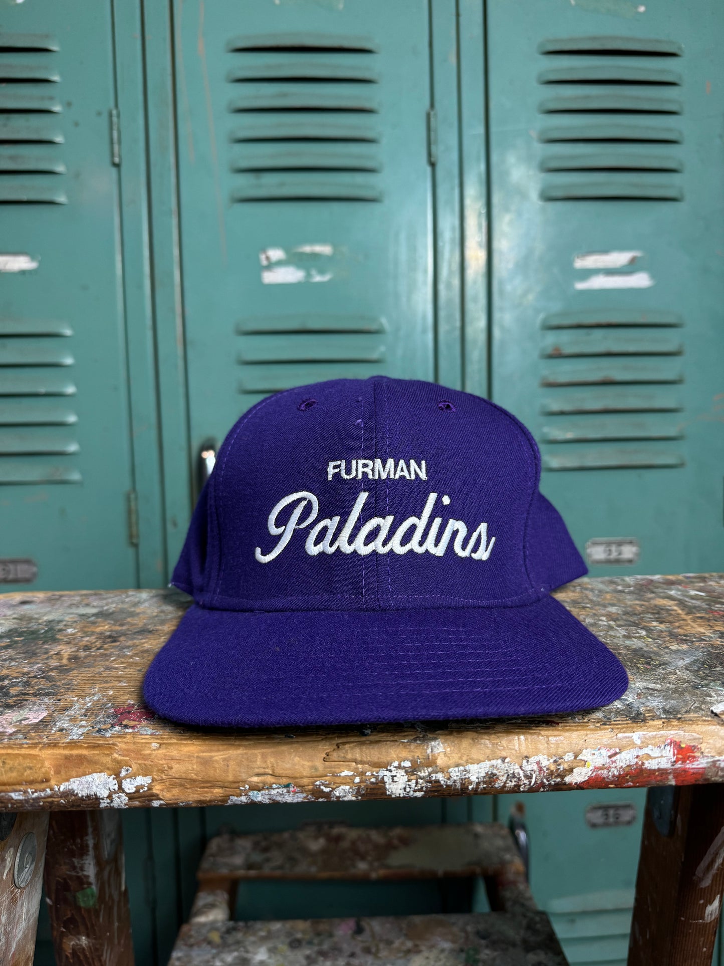 90’s Furman Paladins Vintage Purple College Script Snapback Hat (OSFA)