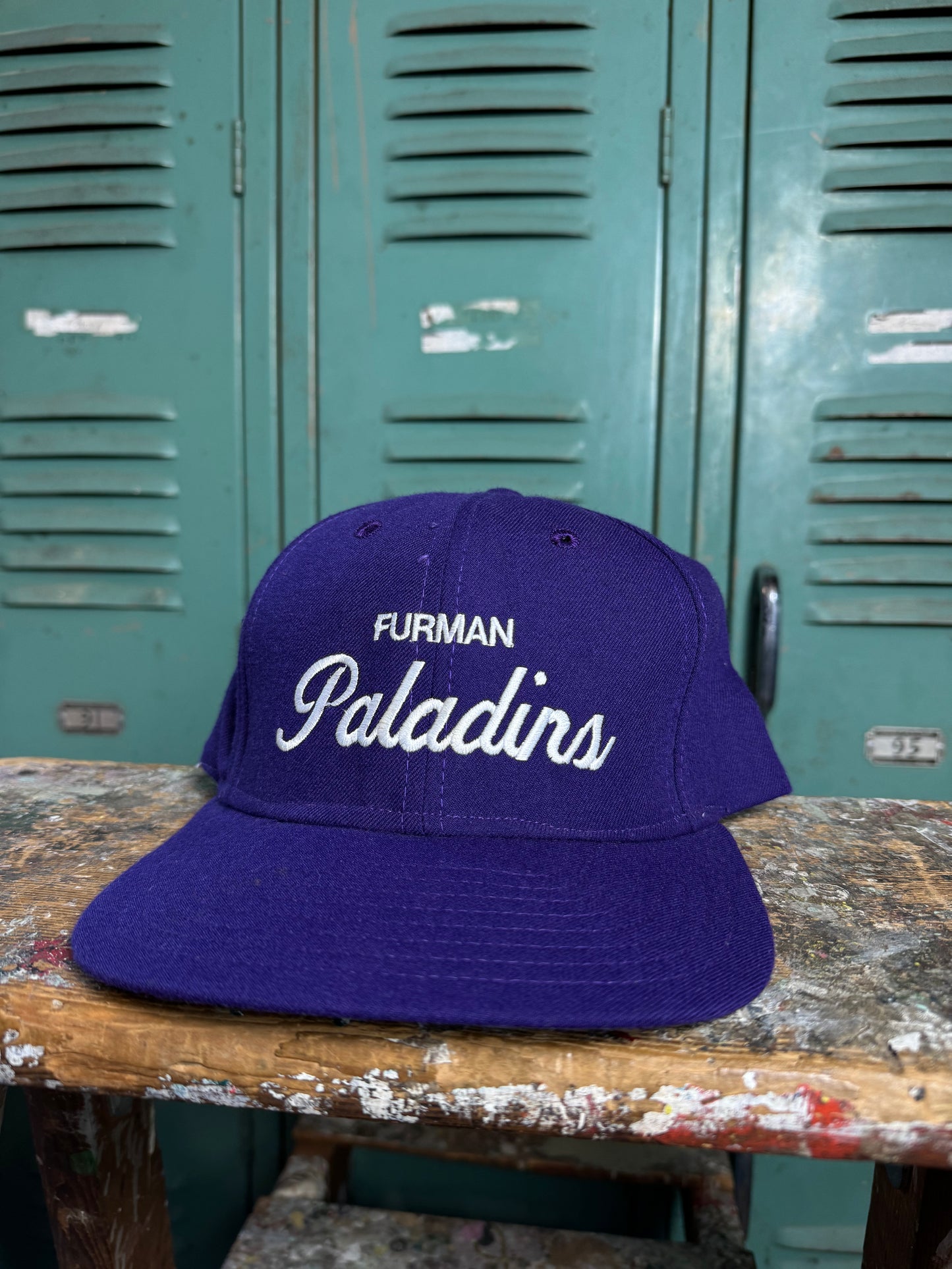 90’s Furman Paladins Vintage Purple College Script Snapback Hat (OSFA)