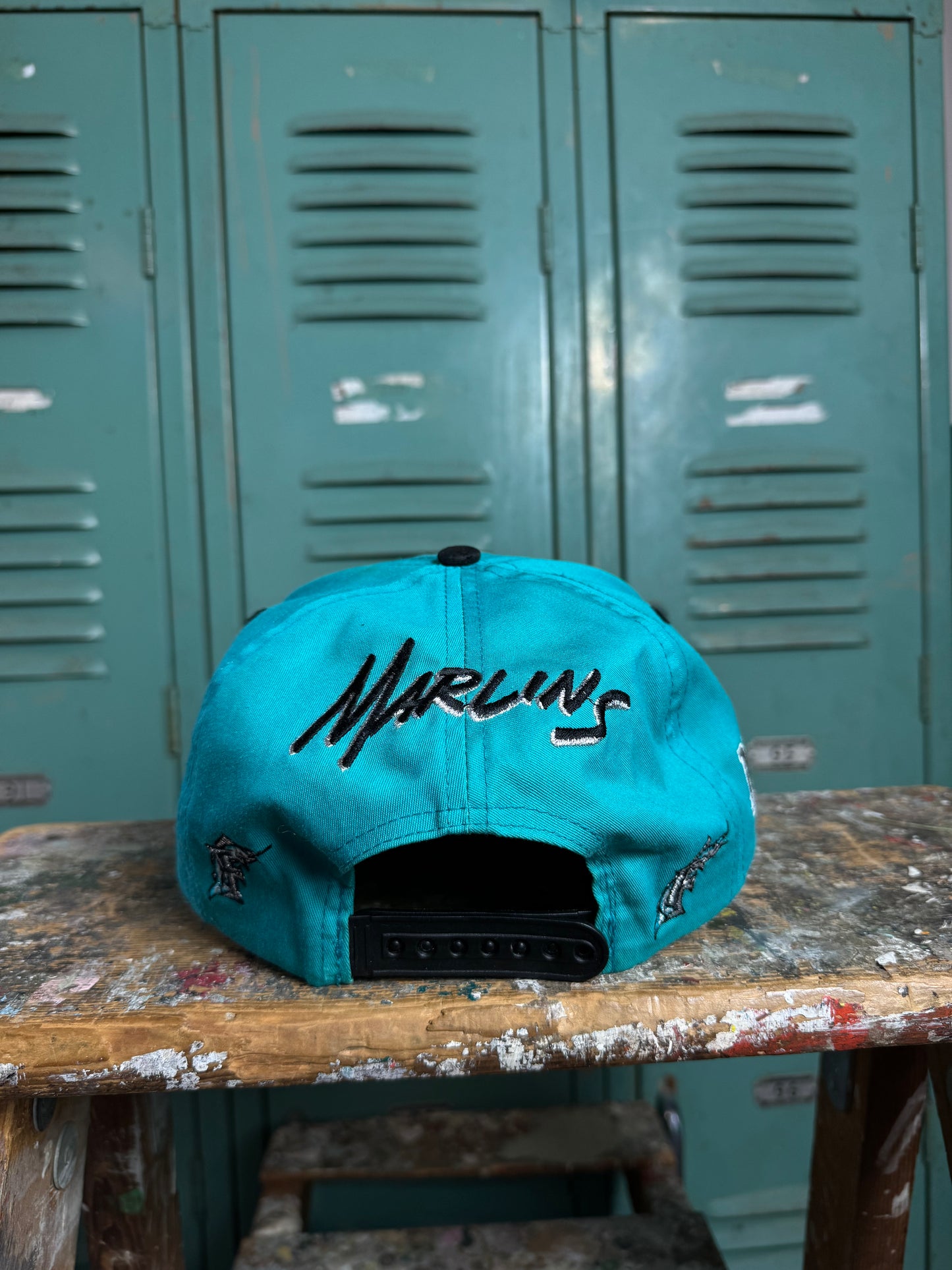 90’s Florida Marlins Vintage Teal Multi Logo MLB Snapback Hat (OSFA)