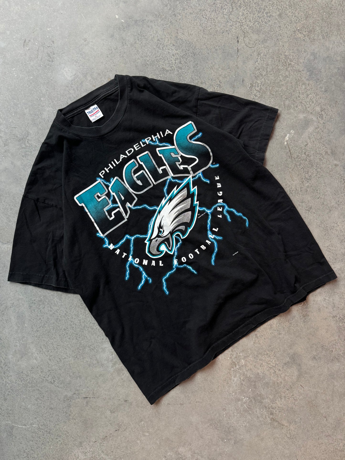 1996 Philadelphia Eagles Vintage Lightning Print NFL Big Logo Tee (XL)